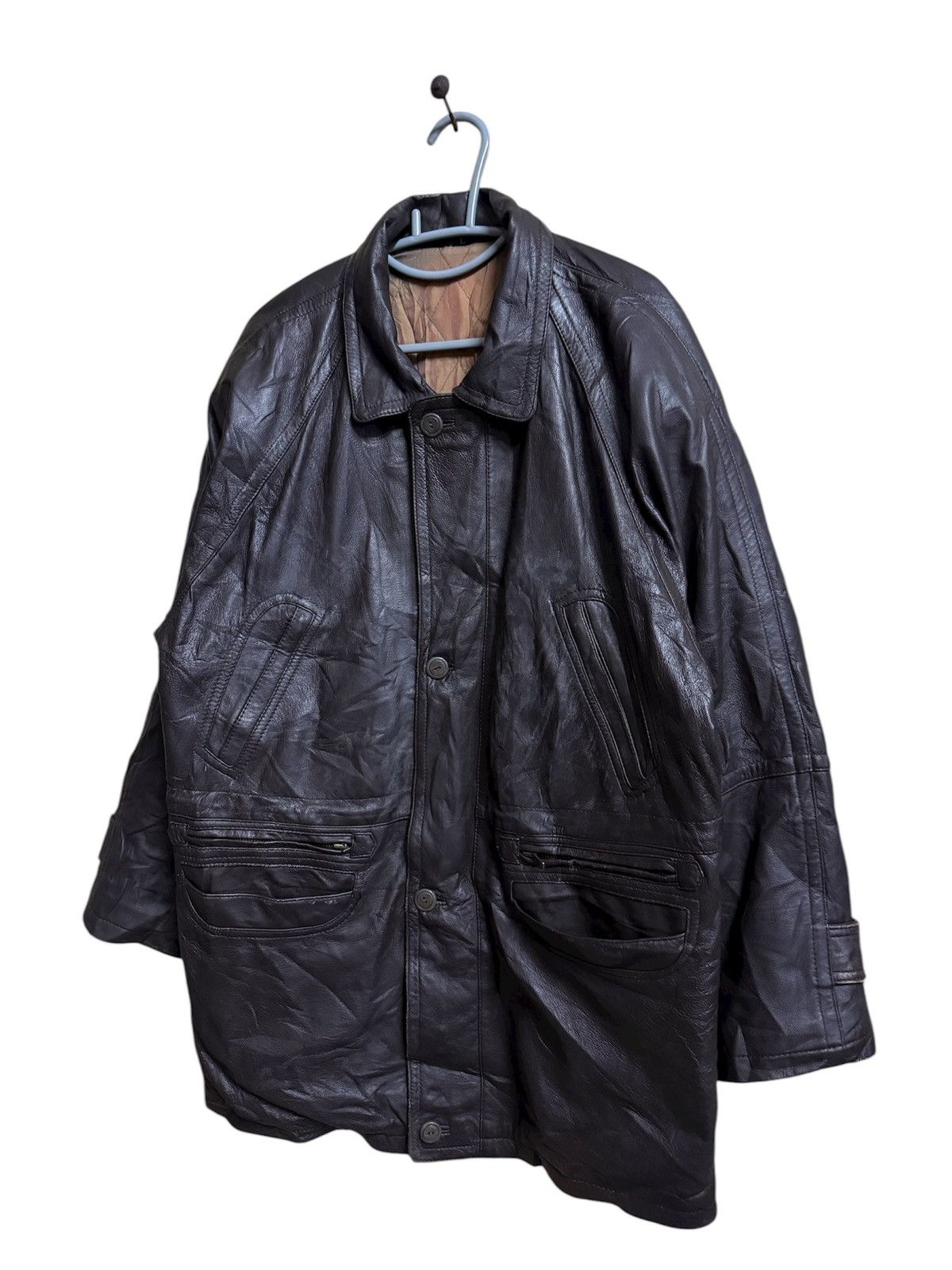 Japanese Brand Long Jacket Leather Vintage 90s Size US L / EU 52-54 / 3 - 3 Thumbnail