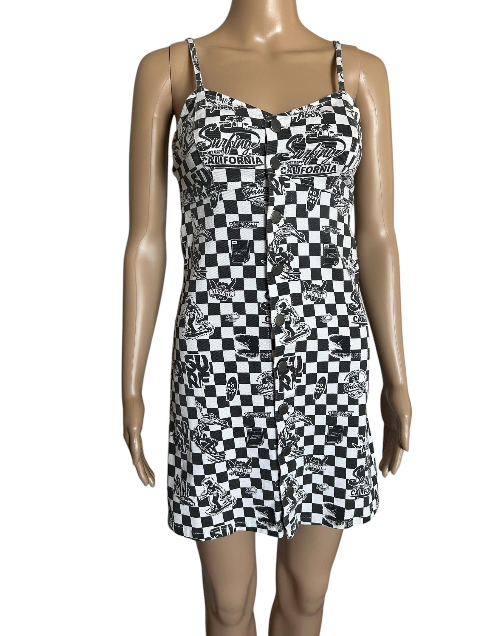 Designer Surfing California Checkered Dress - Stylish Summer Fashion Size S / US 4 / IT 40 - 2 Thumbnail