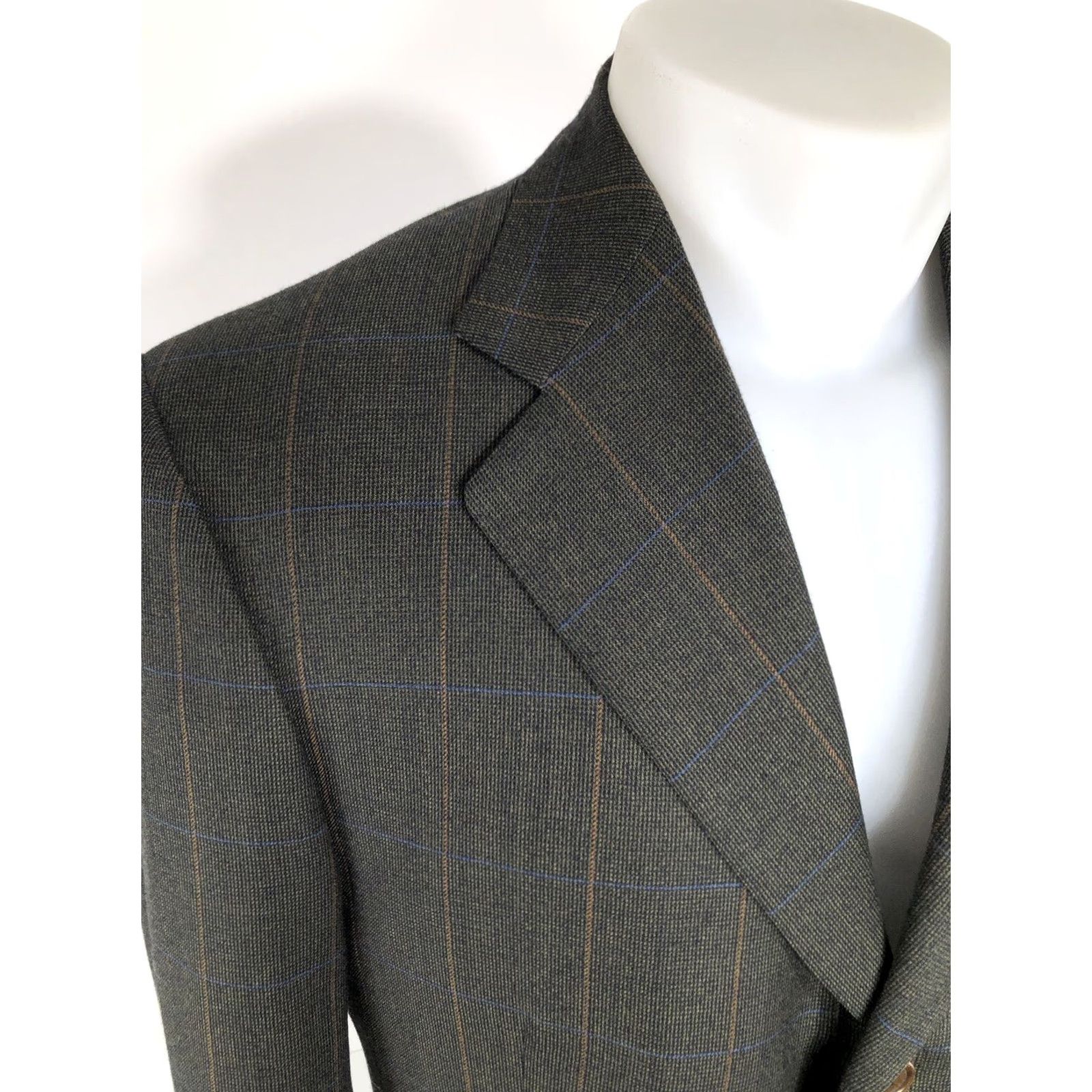 Vintage LUCIANO BARBERA Blazer Mens US 42 Wool / Cashmere 3 Button Brown / Orange / Blue" Size 42R - 3 Thumbnail
