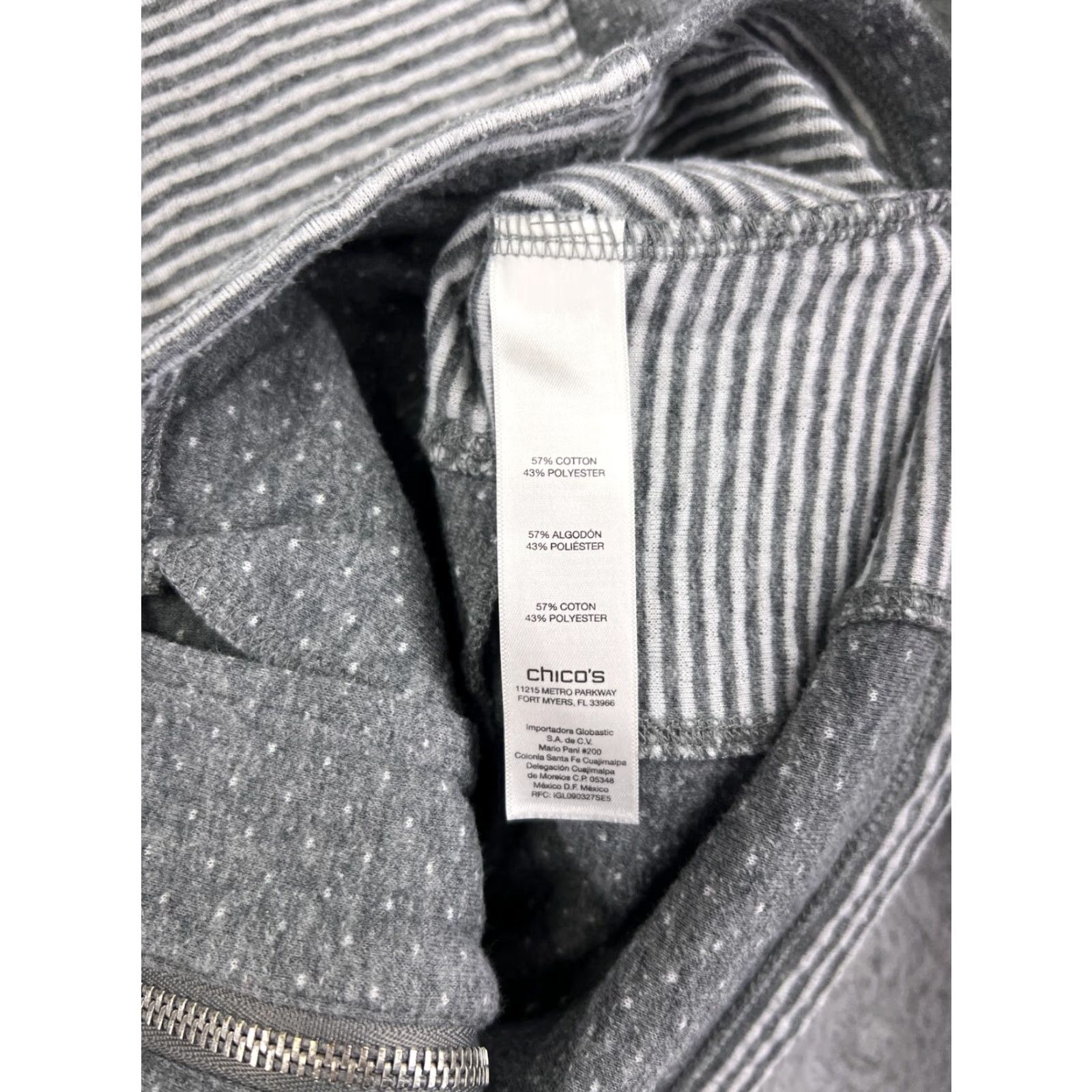 Lands' End Lands' End Chicos Jacket Women Gray Striped Full Zip Cowl Neck Pockets Drawstring Casual Size XS / US 0-2 / IT 36-38 - 4 Thumbnail