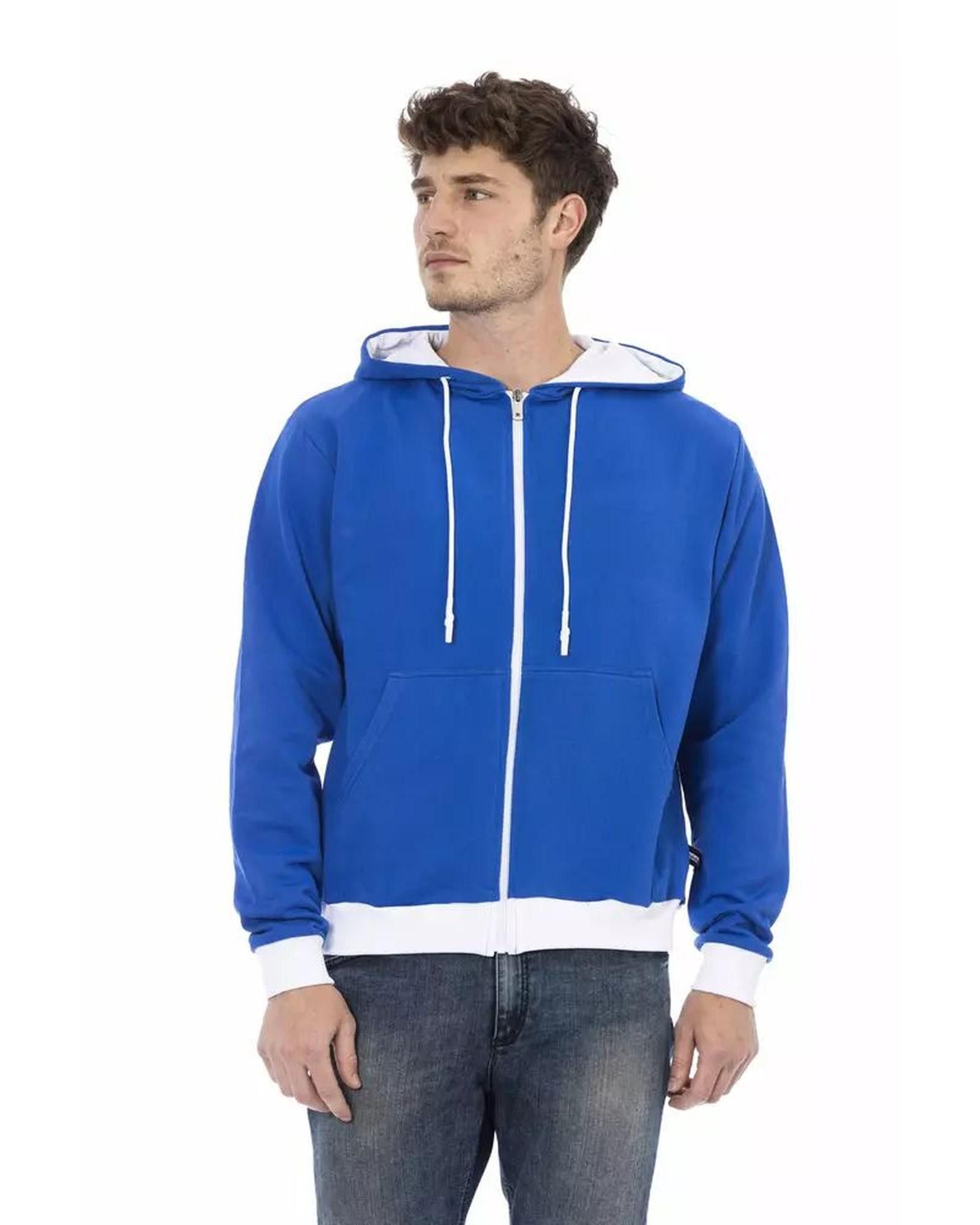 image of Baldinini Brushed Hoodie With Zip Closure And Rear Logo in Blue, Men's (Size Medium)