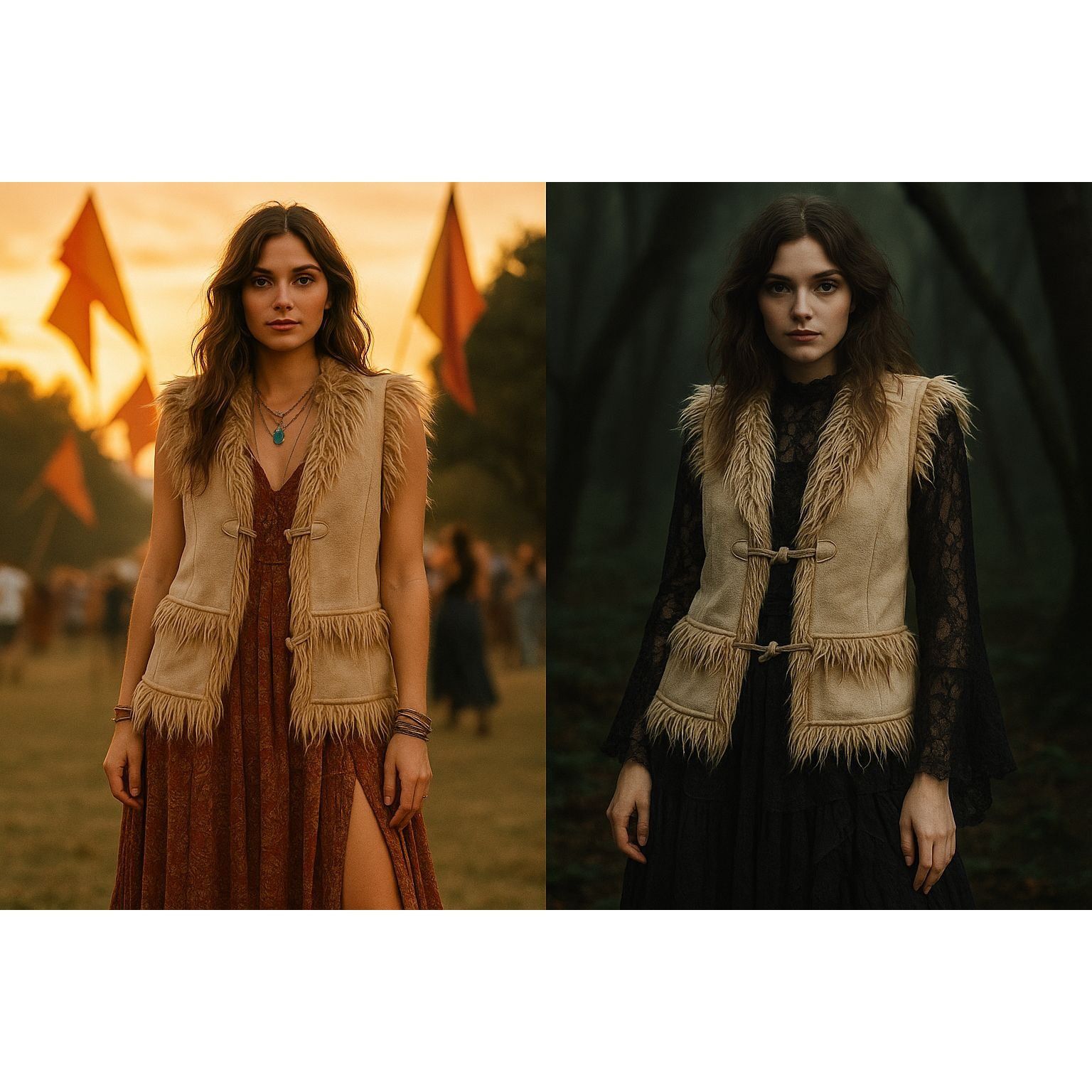 Other Vintage Boho Faux Fur Vest Women INC L Beige Shaggy 70s Fest Size L / US 10 / IT 46 - 1 Thumbnail