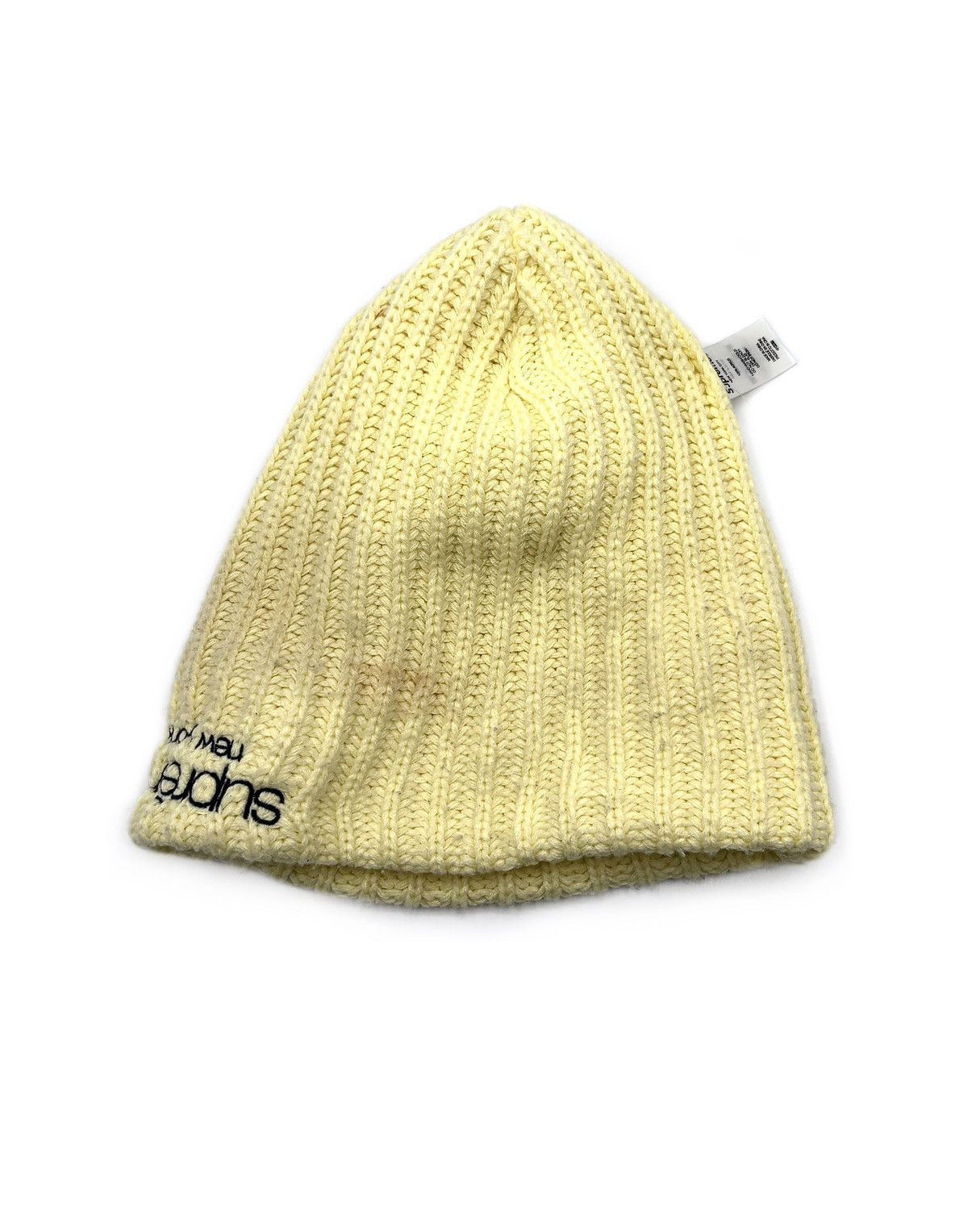 Supreme Supreme New York Logo Pale Yellow Rib Knit Beanie Size ONE SIZE - 13 Thumbnail