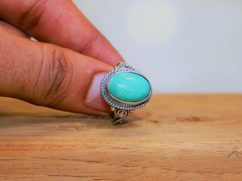 Handmade Turquoise Ring, Handmade 925 Sterling Silver Promise Jewelry Size ONE SIZE - 7 Thumbnail