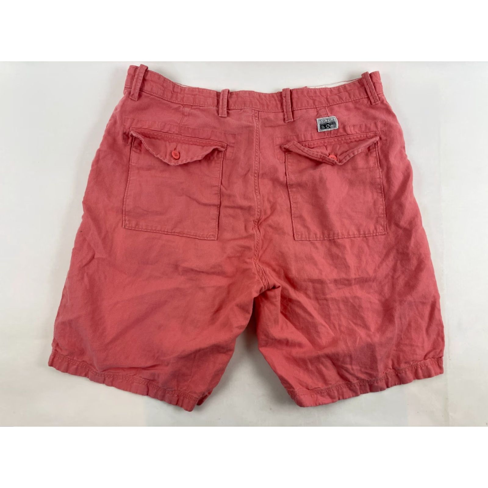 Nautica Nautica Shorts Mens 36W Pink Chino Flat Front Back Pockets Casual Travel Linen Cotton Modern 39 in Waist Regular No Vintage Mens Size US 39 - 2 Thumbnail