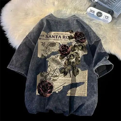 Rose Graphic Short Sleeve Oversized