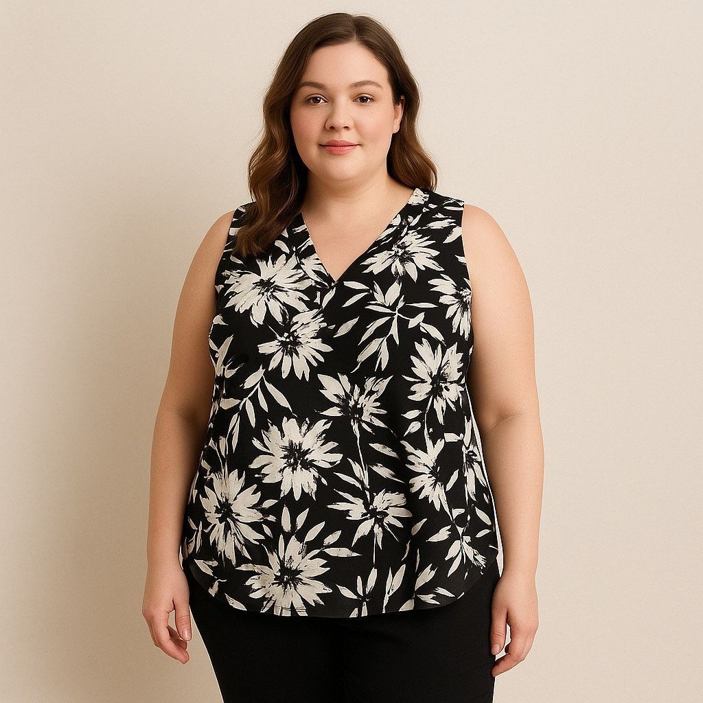 Alfani Floral Black White Sleeveless Blouse Chic Office Tank Top 1X Size XL / US 12-14 / IT 48-50 - 1 Thumbnail