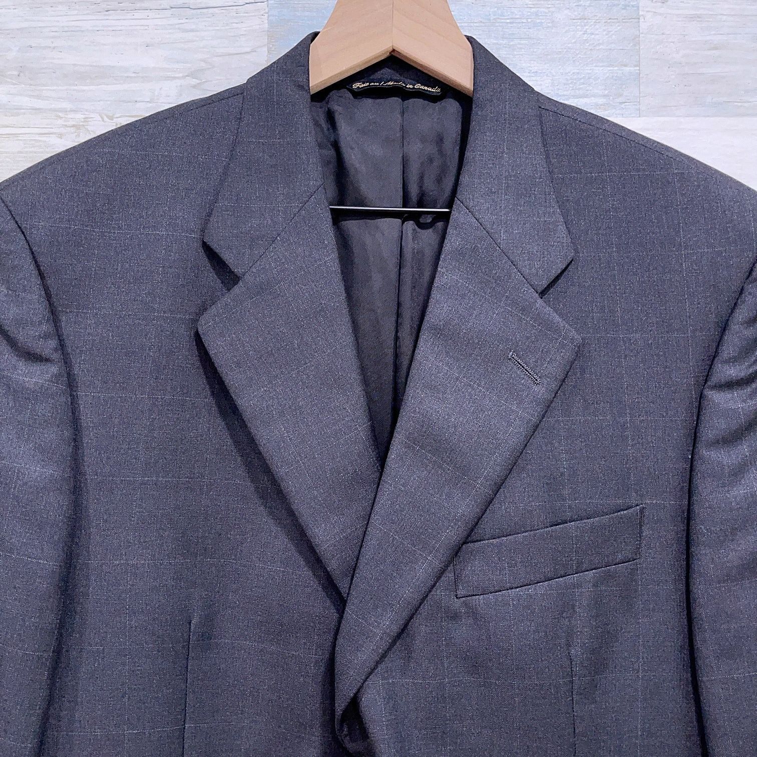 Jack Victor Jack Victor Wool Windowpane Suit Charcoal Gray Men 42R 36x29 Size 42R - 3 Thumbnail