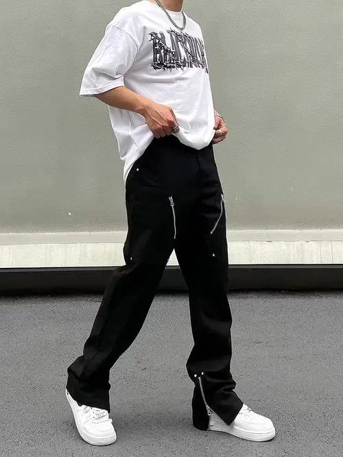 image of Vintage Zipper Punk Cargo Carpenter Flared Pants in Black, Men's (Size 32)