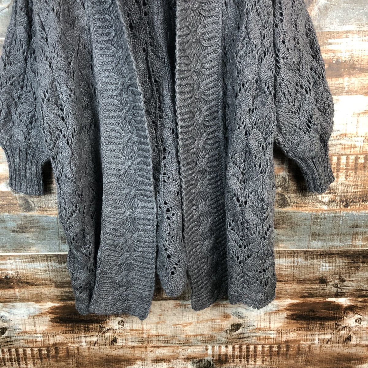 Homespun Knitwear Shided Grey crochet Cardigan Knitwear #A2355 Size L / US 10 / IT 46 - 6 Thumbnail