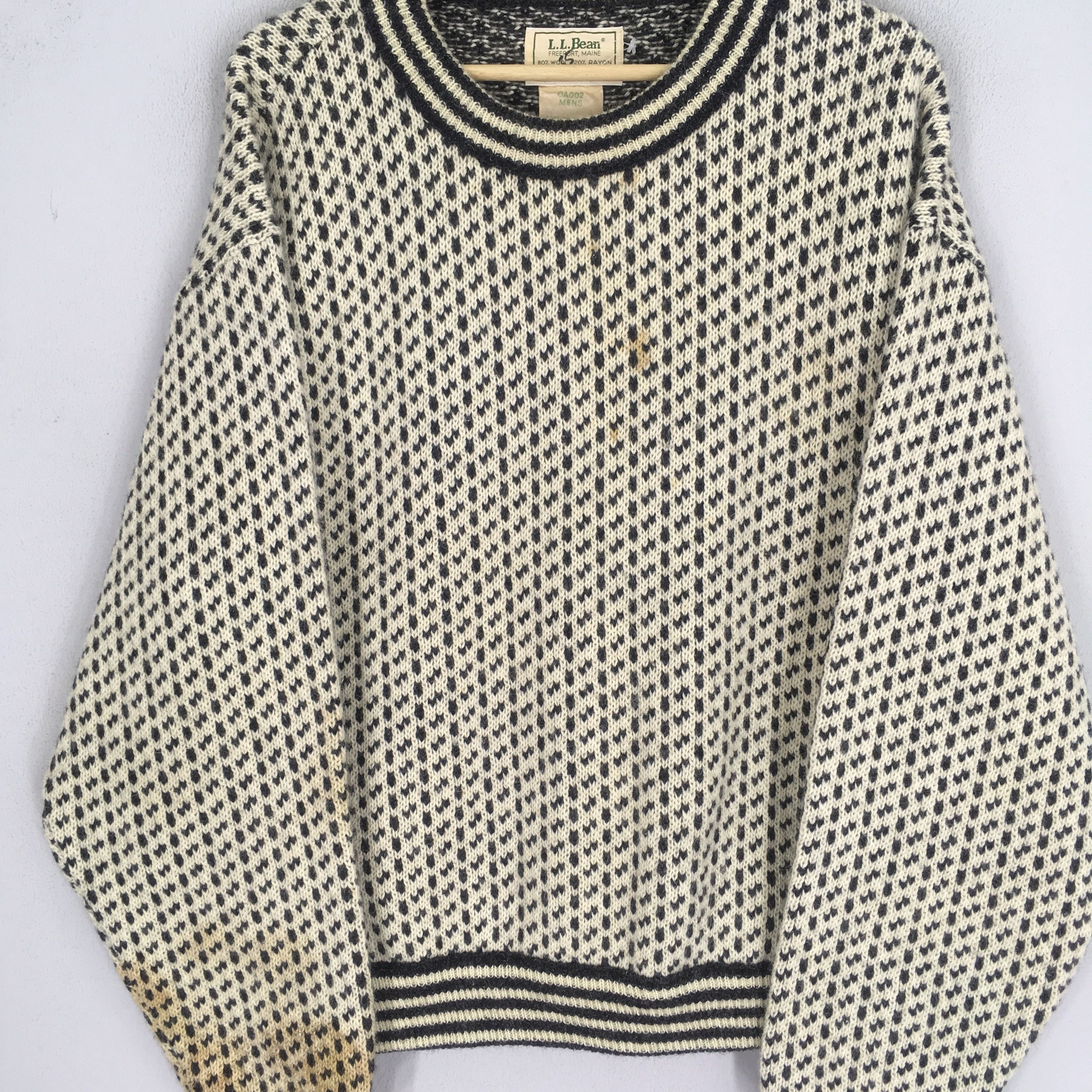 L.L. Bean Vintage 90's LL Bean Usa White Black Wool Sweatshirt - 604 Size US L / EU 52-54 / 3 - 3 Thumbnail