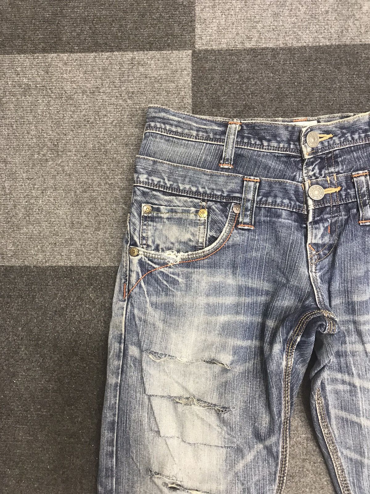 Edwin 💥DOUBLE WAIST💥EDWIN XV Double Waist Heavy Distressed Jeans Size US 33 - 5 Thumbnail