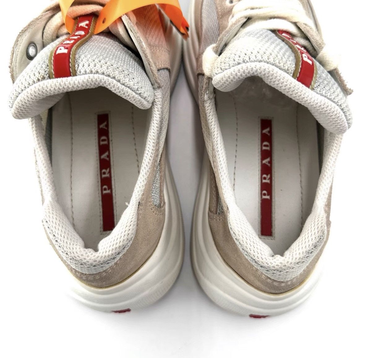 Prada Prada red and white logo suede mesh sneakers K12 Size US 6.5 / IT 36.5 - 4 Thumbnail