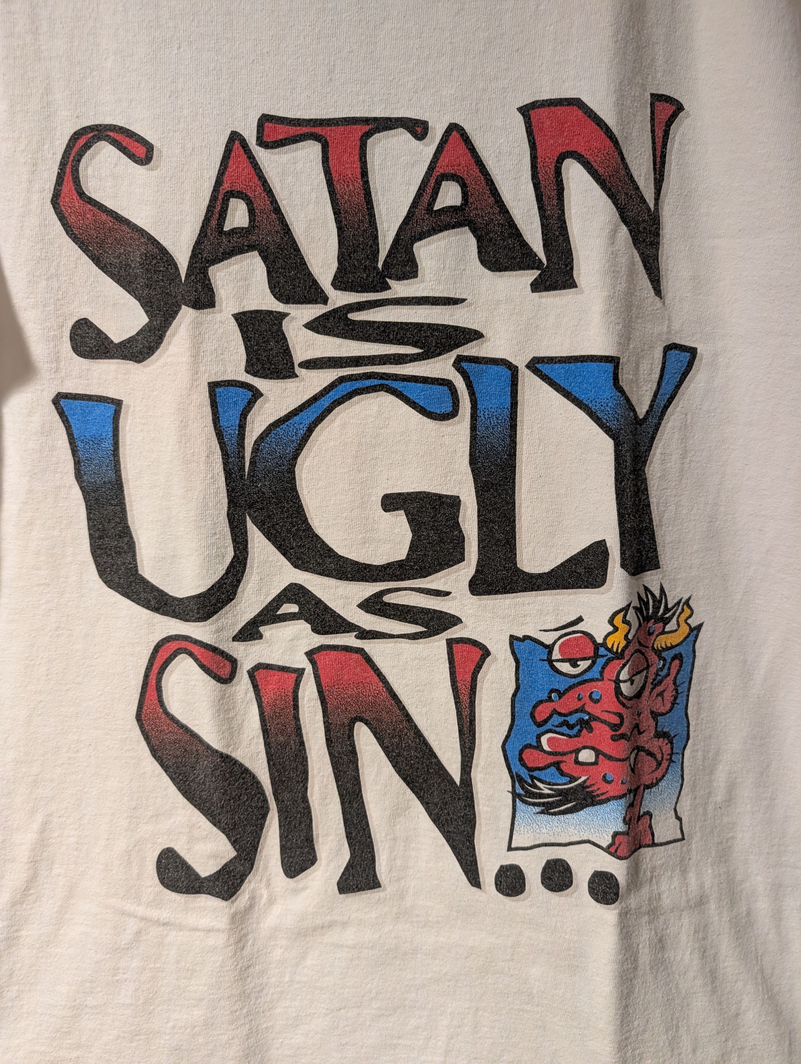 Delta Vintage Satan Is Ugly As Sin T-Shirt Delta Christian 90s Size US L / EU 52-54 / 3 - 2 Thumbnail