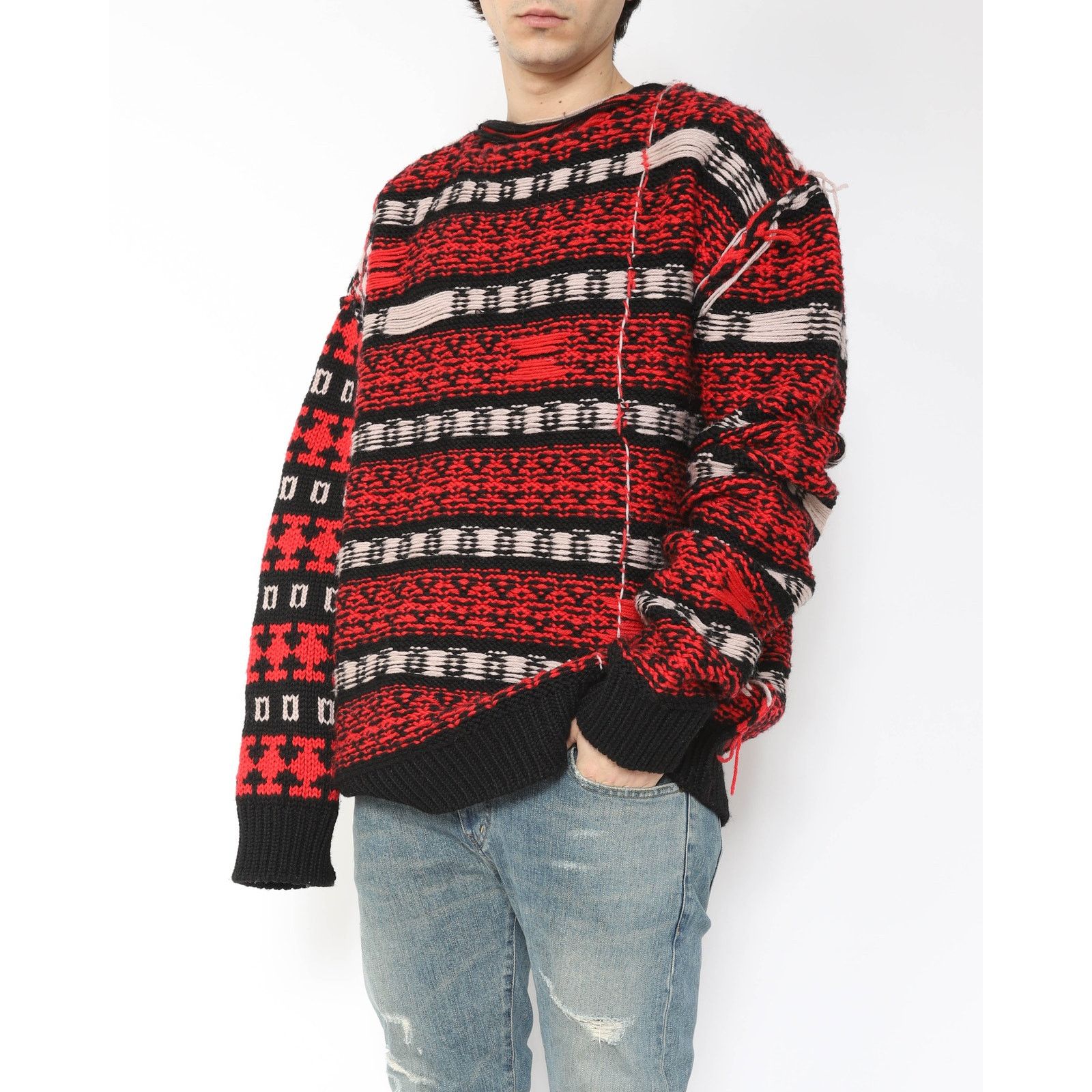 Calvin Klein 205W39NYC FW18 Asymetrical Inside Out Knit in Black & Red Wool Size US S / EU 44-46 / 1 - 6 Thumbnail