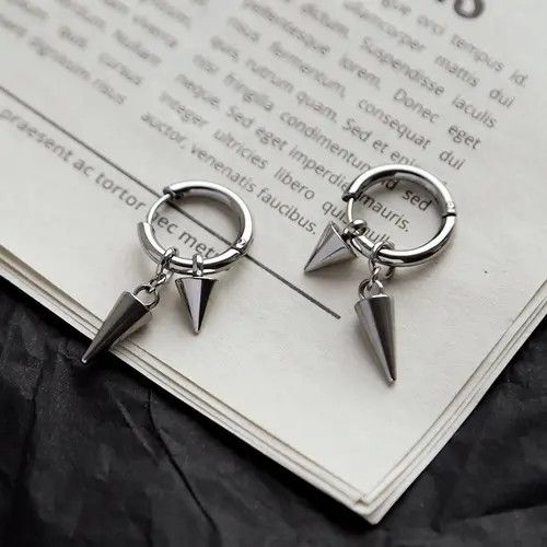 Jewelry × Vintage Stainless Steel Geometry Triangle Cone Drop Earrings for Men Size ONE SIZE - 2 Thumbnail