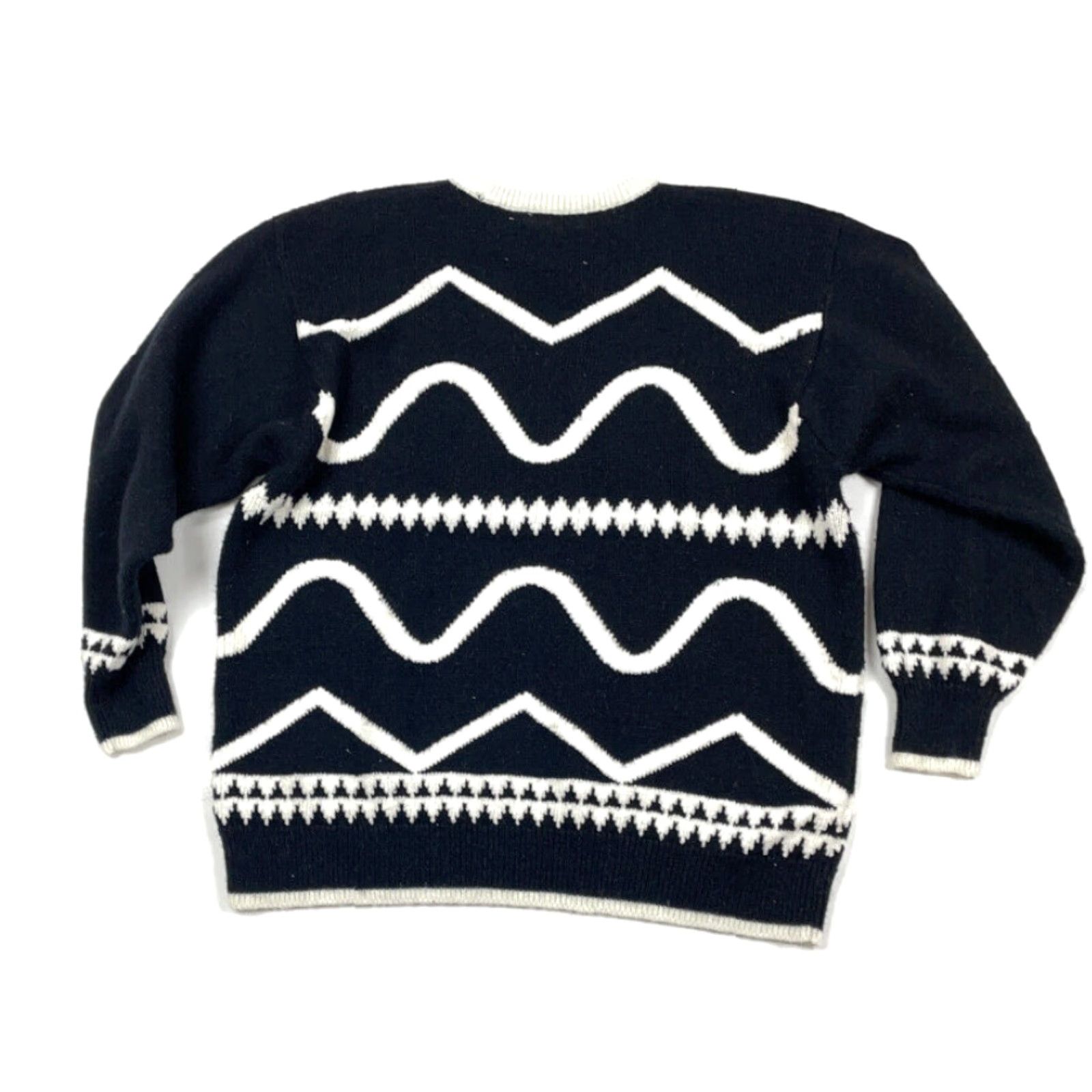 Liz Claiborne VTG 90s Geometric Abstract Sweater Women Large Black Ivory Liz Claiborne Pullover Knit Crew Neck Long Sleeve High Fashion Retro Hipster Size L / US 10 / IT 46 - 2 Thumbnail