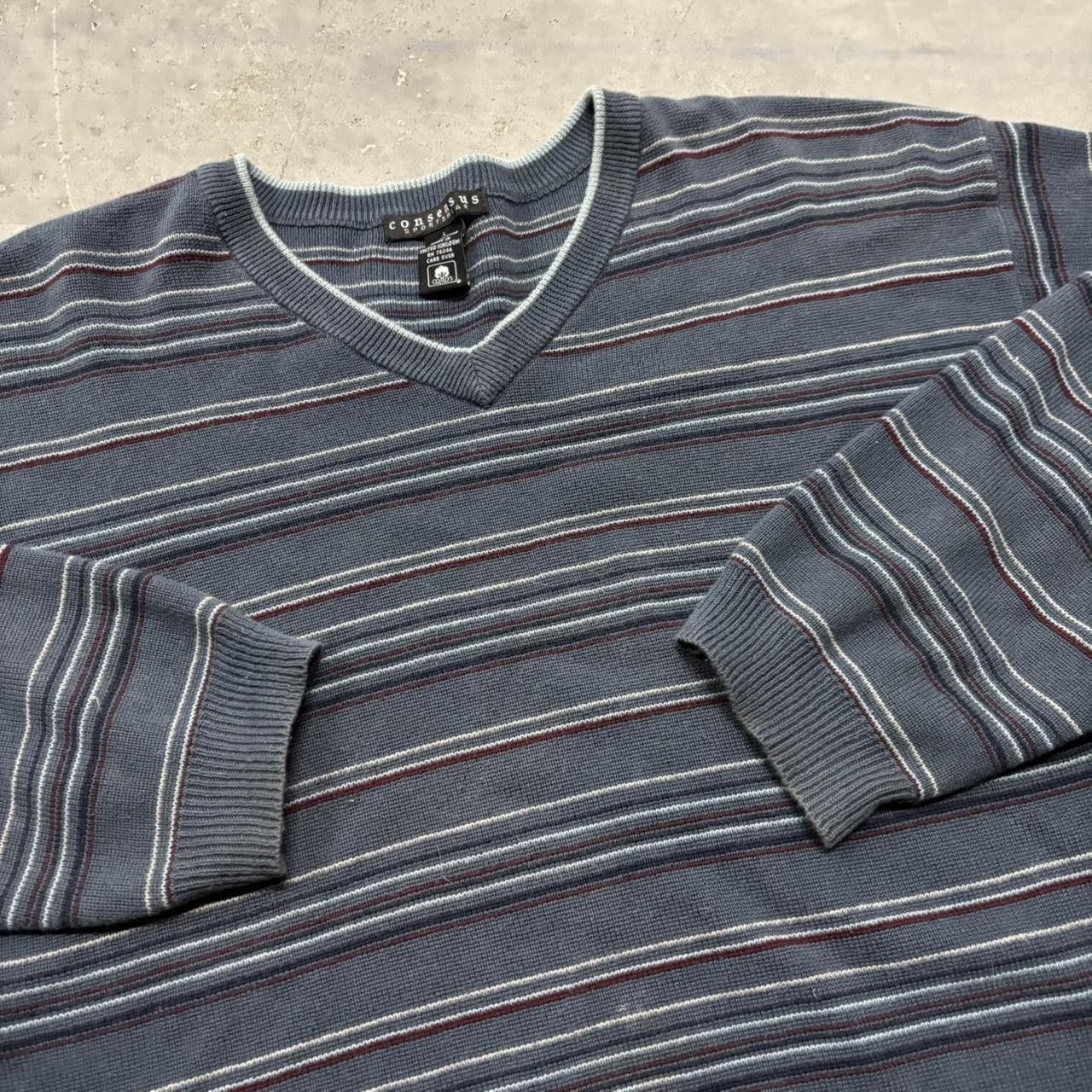 Japanese Brand × Vintage Crazy Vintage Y2K/2000s Grunge Blue Striped Skater Sweater! Size US L / EU 52-54 / 3 - 3 Thumbnail