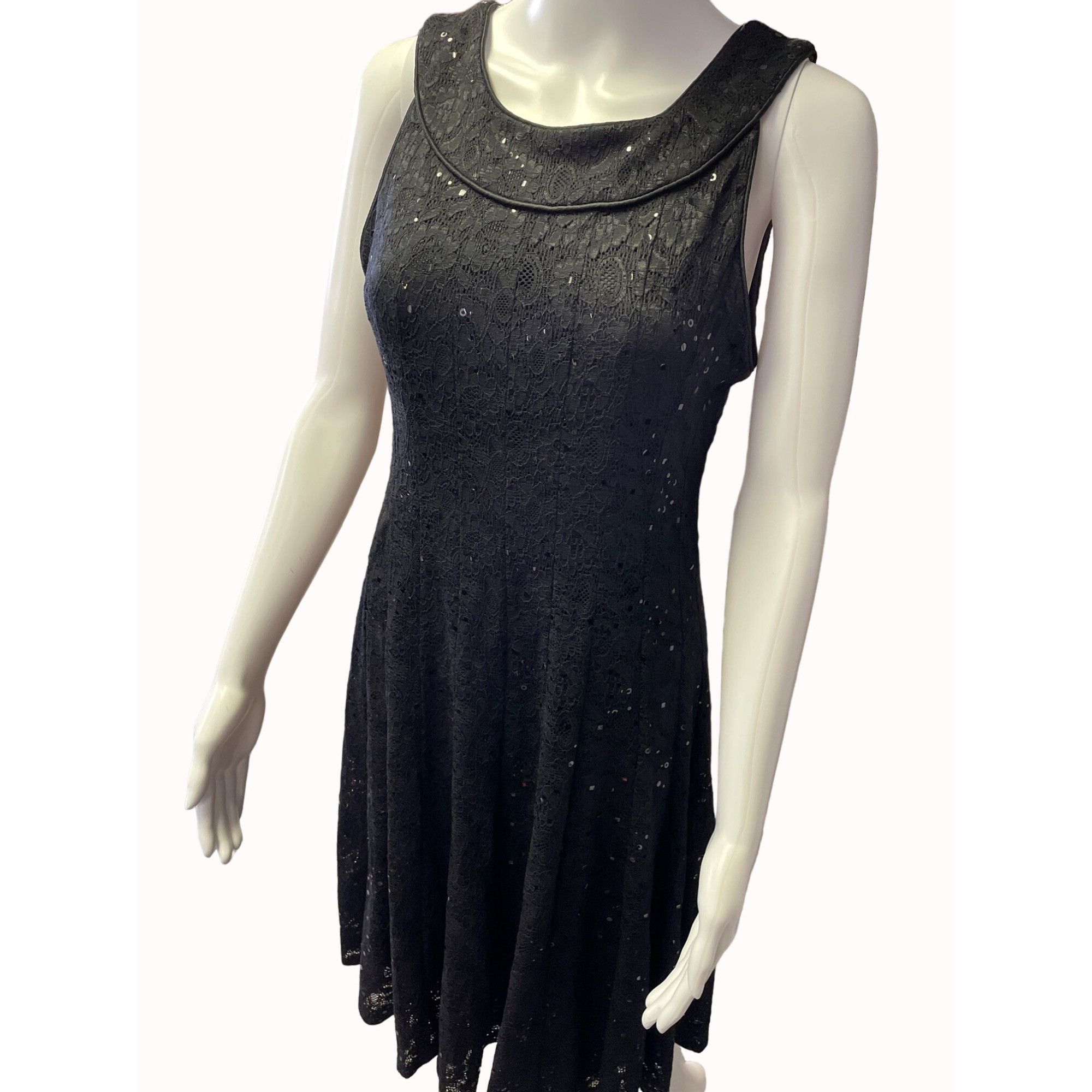 Other R & M Richards Women's Black Sleeveless Lace & Sequence Dres Size M / US 6-8 / IT 42-44 - 2 Thumbnail
