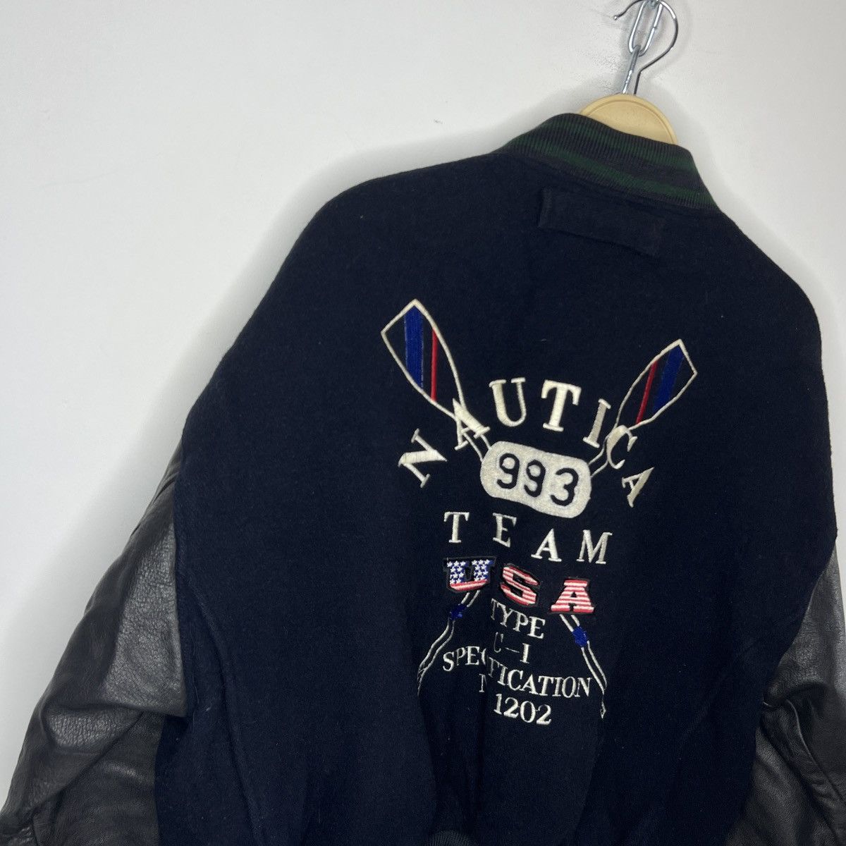 Nautica × Vintage Vintage 80s Nautica G-1 Flight Leather Wool Bomber Jacket Size US L / EU 52-54 / 3 - 9 Thumbnail