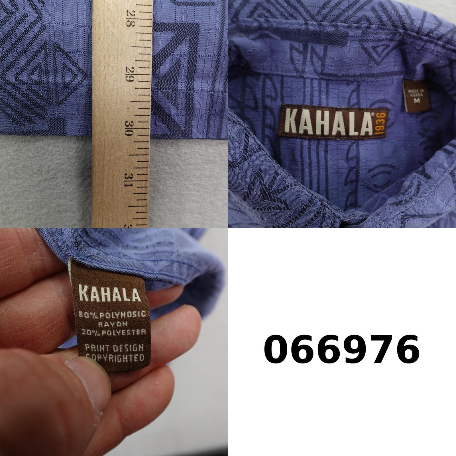 Vintage Kahala Men’s Shirt Button-Up Geometric Aloha Blue Hawaiian Tribal Medium Camp Up Casual Beach Outdoor Tropical Pockets Breathable Easy Care Size US M / EU 48-50 / 2 - 8 Thumbnail