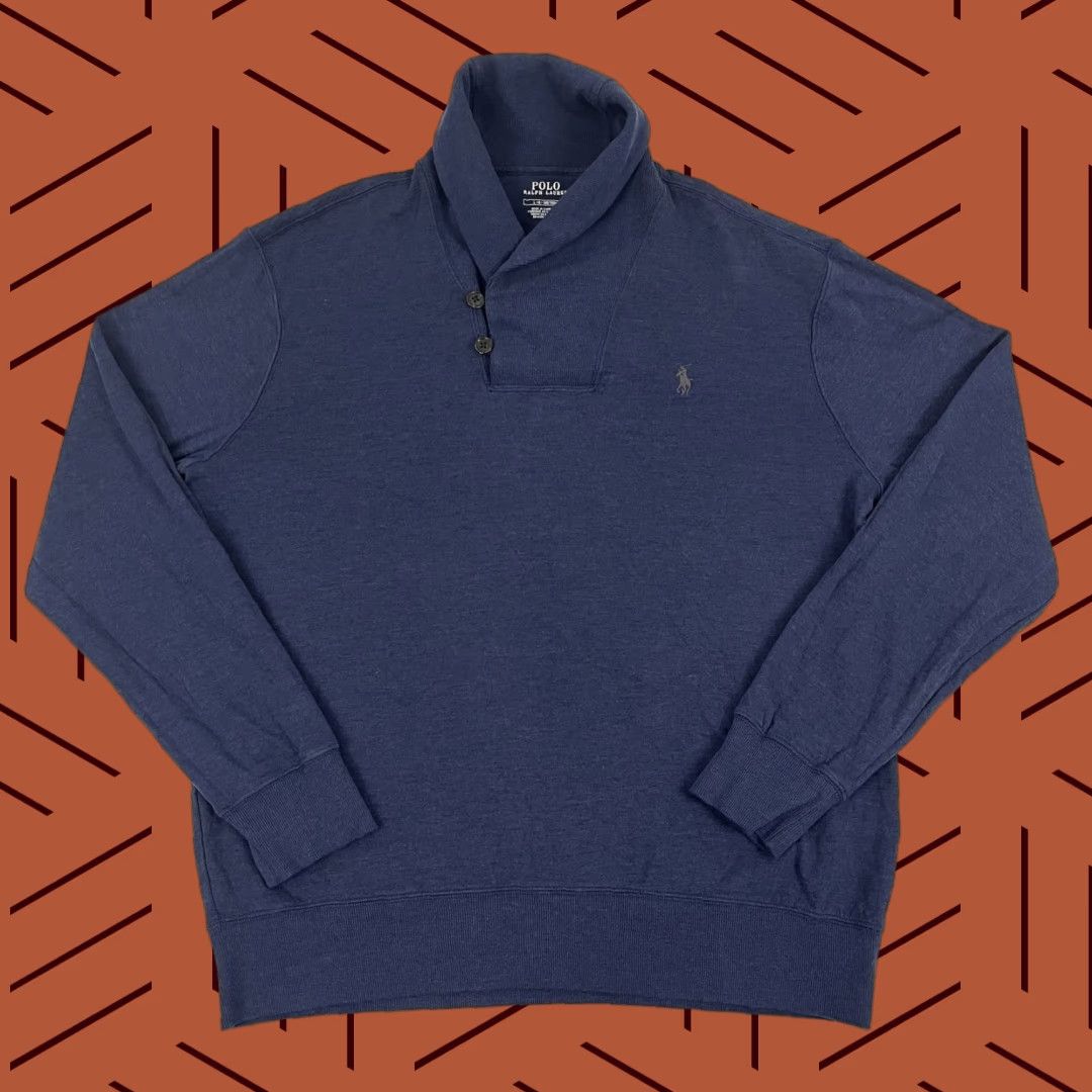 Polo Ralph Lauren Polo Ralph Lauren Sweater Mens Large Heather Navy Blue Shawl Collar Pullover Size US L / EU 52-54 / 3 - 1 Thumbnail