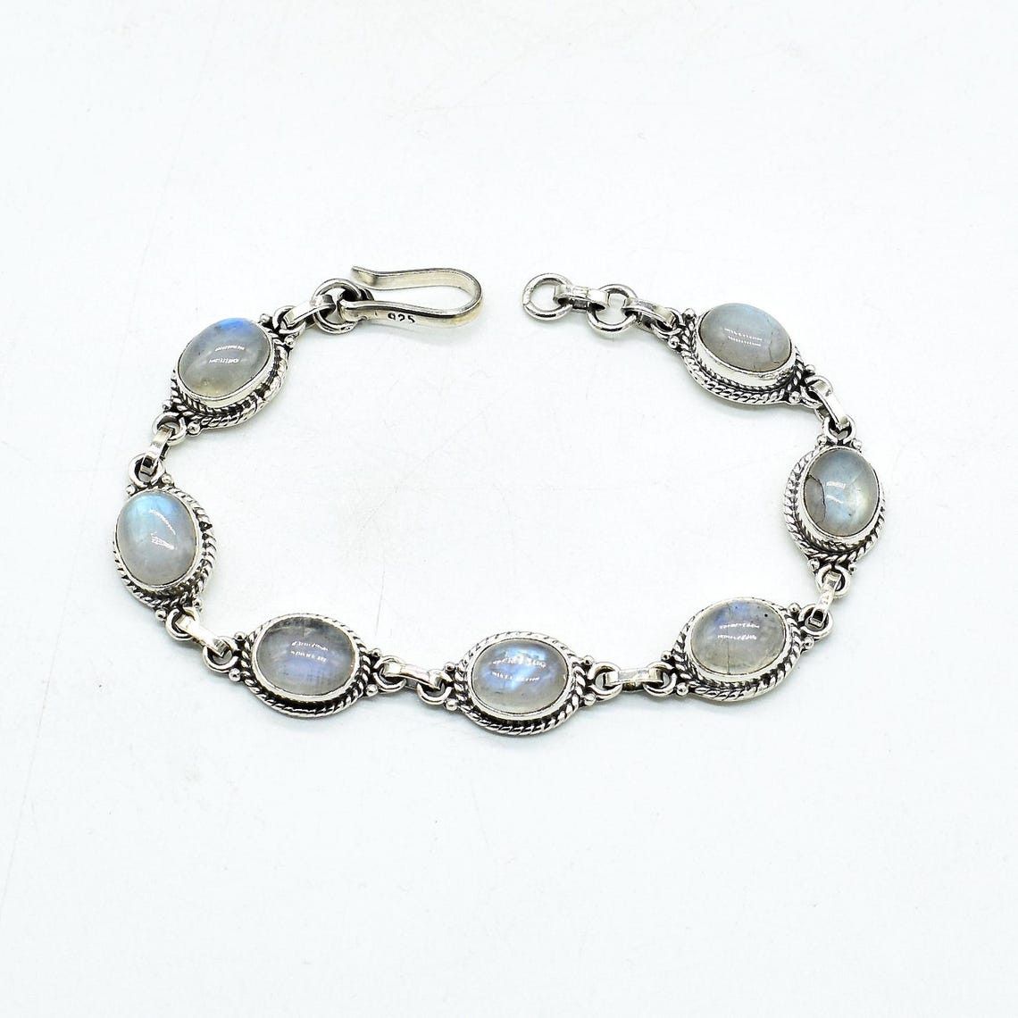 Handmade Rainbow Moonstone Gemstone Bracelet, 925 Silver Bracelet Size ONE SIZE - 1 Thumbnail