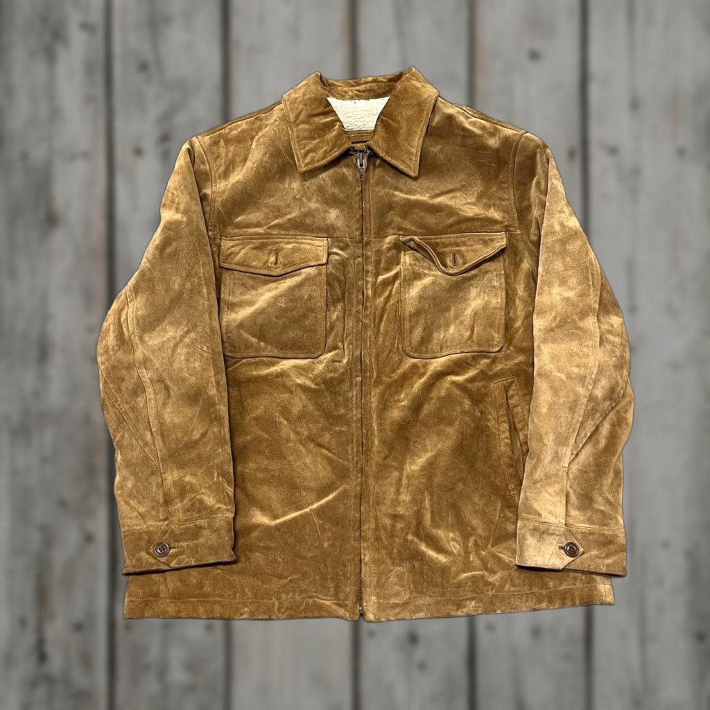 VINTAGE Gap Leather Jacket Men's XL Brown Suede Biker Motorcycle