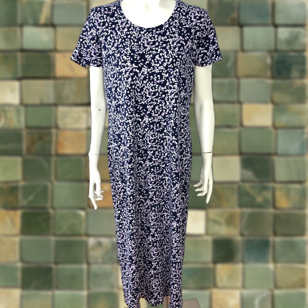 Lands' End Lands' End Dress 10-12 Cotton Midi Below Knee Purple All Over Print Womens Midi Dress Short Sleeve Scoop Neck Casual Brand Lands' End Vintage: No Size L / US 10 / IT 46 - 1 Thumbnail