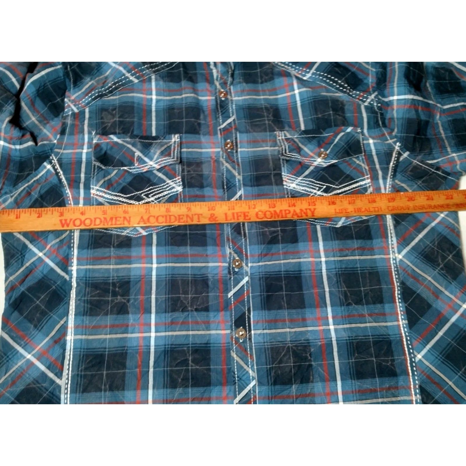 BKE BKE Shirt Men L Athletic Blue Plaid Western Distressed Look Long Sleeve Size US L / EU 52-54 / 3 - 4 Thumbnail