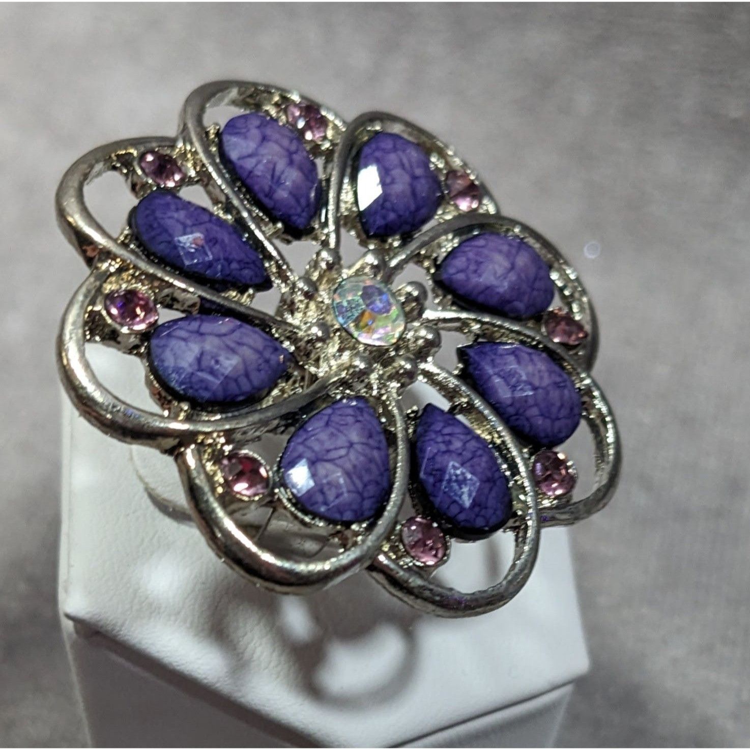 Other Fairycore Floral Gemmed Purple And Silver Tone Adjustable Ri Size ONE SIZE - 7 Thumbnail