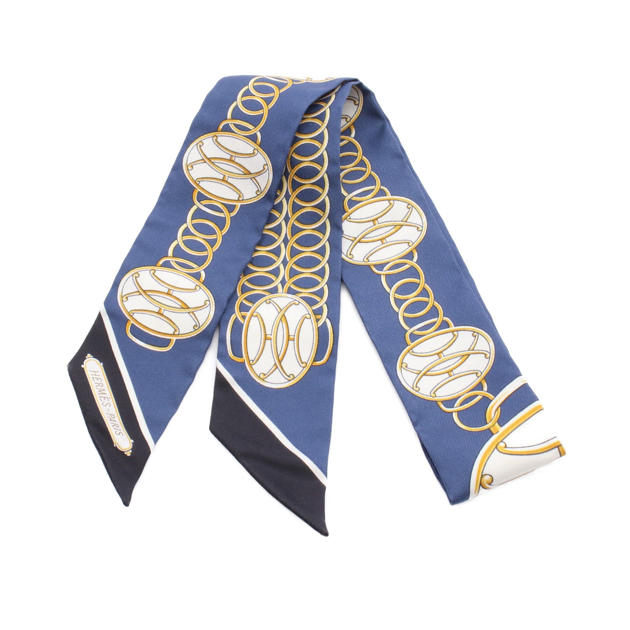 Hermes Hermes Twilly Lift Profile Ribbon Scarf Silk Navy Multicolor Size ONE SIZE - 1 Thumbnail