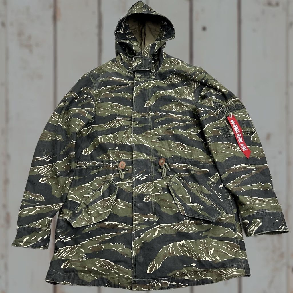 Alpha Industries VINTAGE? No — Alpha Industries Jacket Mens Small Camo Hooded Field Coat Tiger Stripe Zip Green Jacket Size US S / EU 44-46 / 1 - 1 Thumbnail