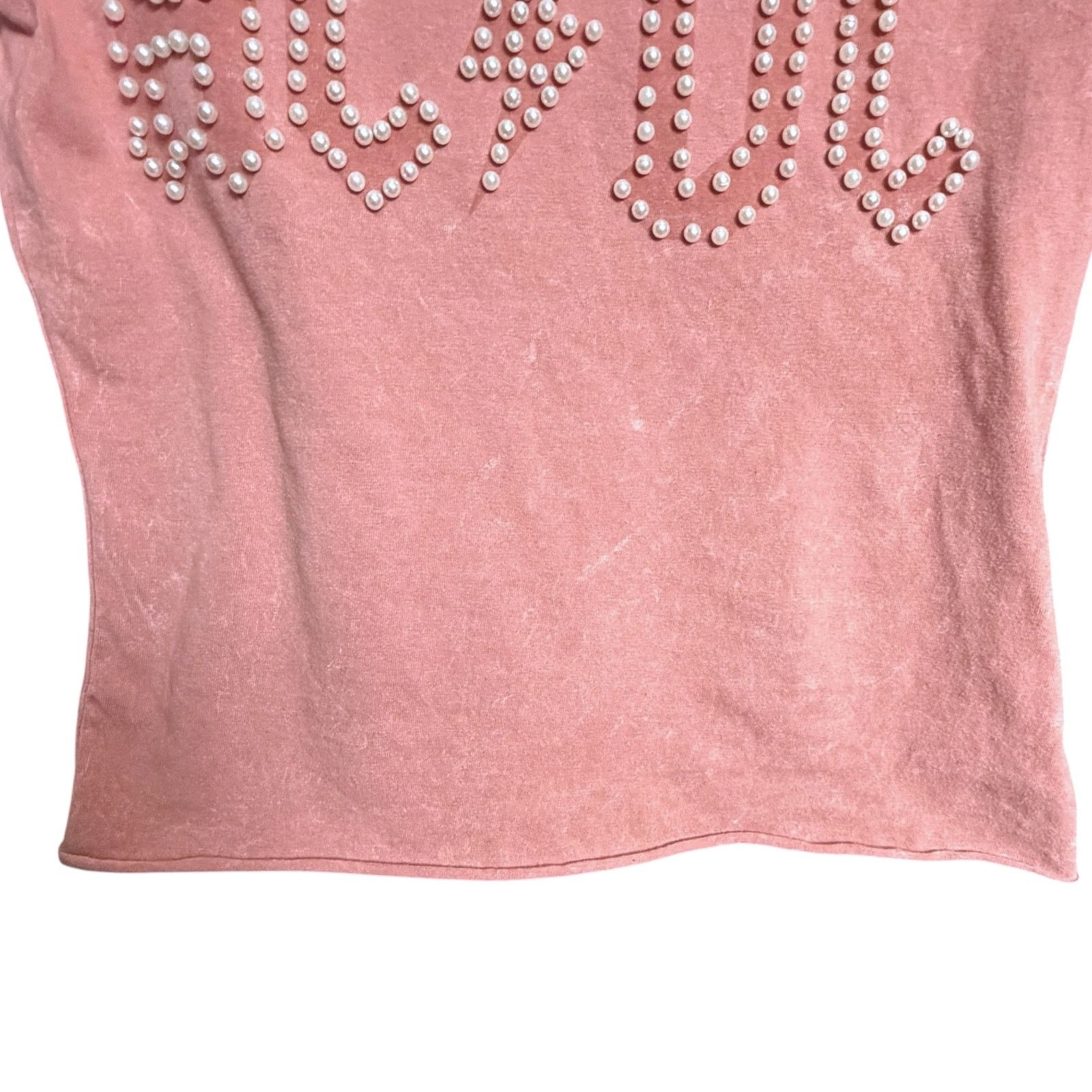AC/DC AC/DC Pearl Embroidered Women's S Pink V-Neck Logo T-Shirt Size S / US 4 / IT 40 - 4 Thumbnail