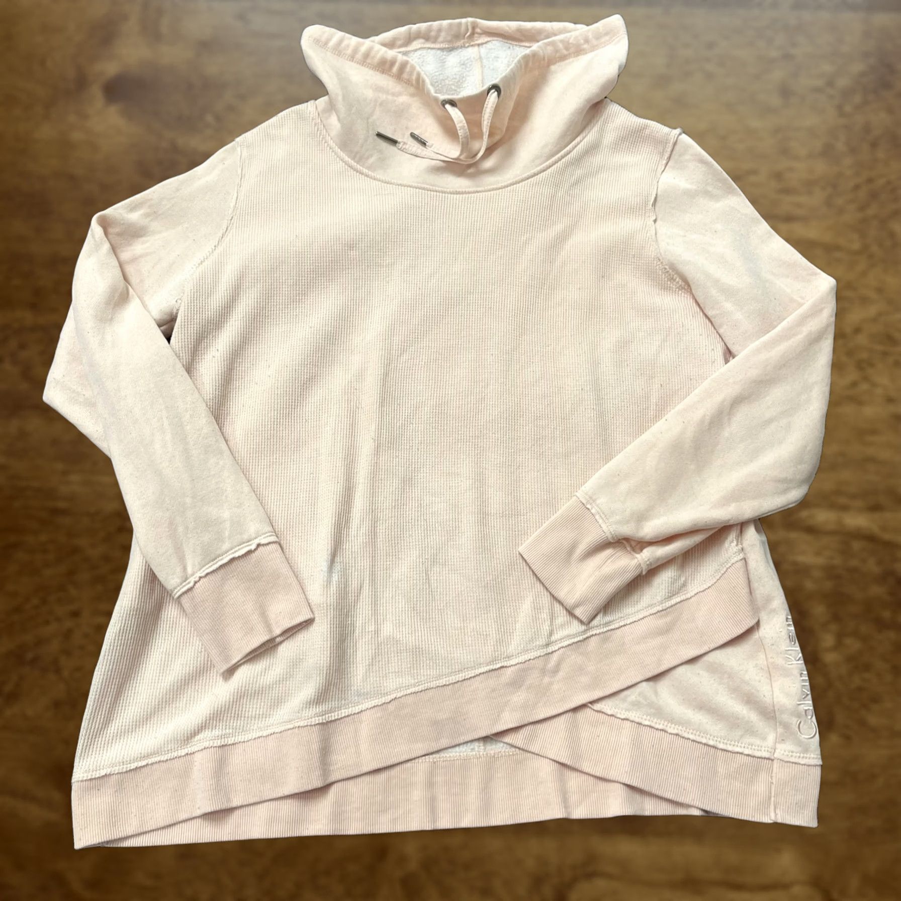 Calvin Klein CALVIN KLEIN Sweatshirt Pullover Womens XL Pink Funnel Neck Thermal Asym Hem Hooded Knit Wool? (Note: The model expects no added info) Size XL / US 12-14 / IT 48-50 - 1 Thumbnail