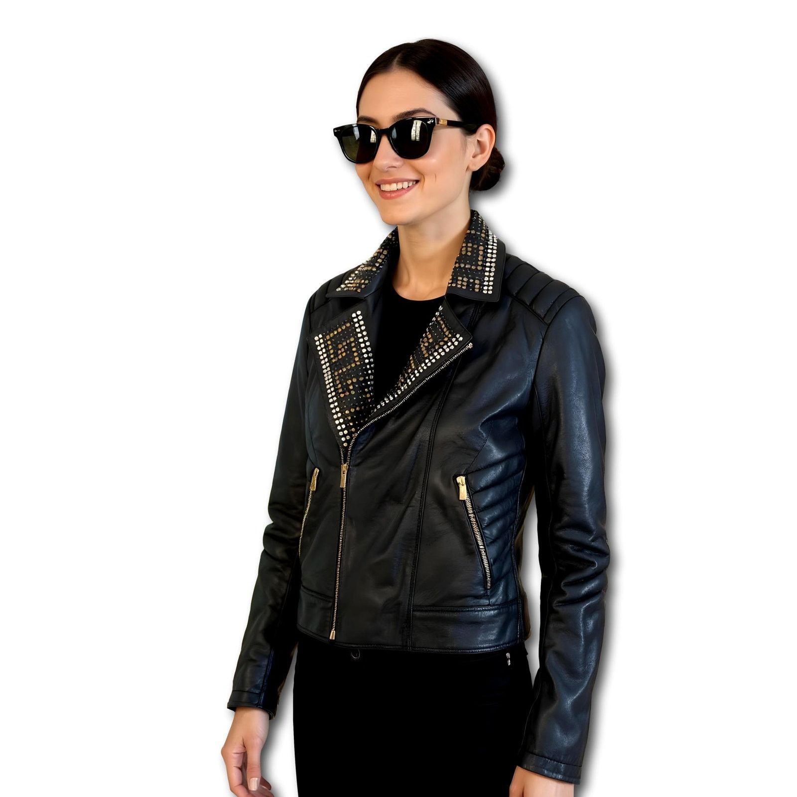 Versace Versace H&M Black Studded Biker Moto Jacket Women’s Medium Size M / US 6-8 / IT 42-44 - 2 Thumbnail