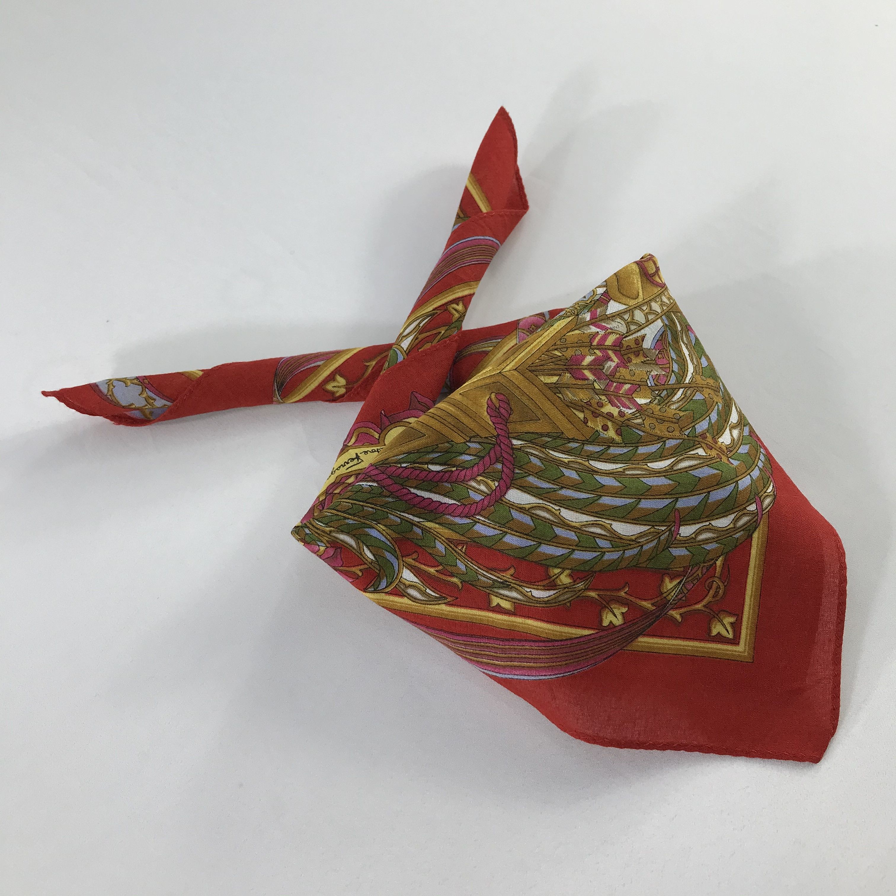 Salvatore Ferragamo × Vintage Salvatore Ferragamo Bandana / Handkerchief/Neckerchief -S967 Size ONE SIZE - 4 Thumbnail