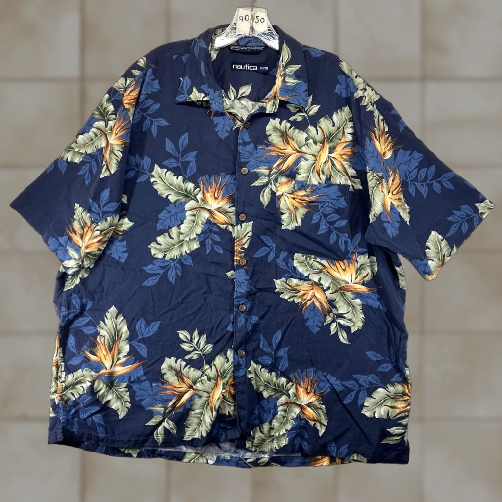Nautica Nautica Floral Button-Up Shirt Mens XL Blue Short Sleeve Casual Cotton Blend Size US XL / EU 56 / 4 - 1 Thumbnail