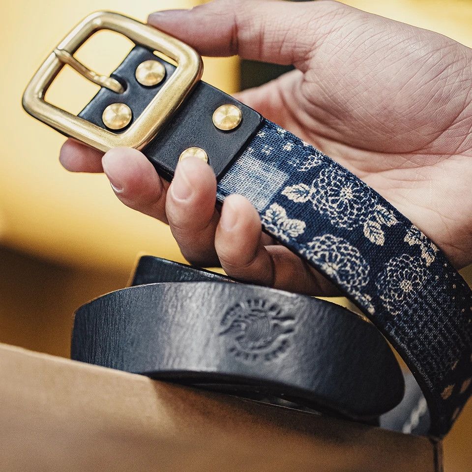 Japanese Brand × Vintage Cowhide ancient cloth printed vegetable tanned belt Size 36 - 1 Thumbnail