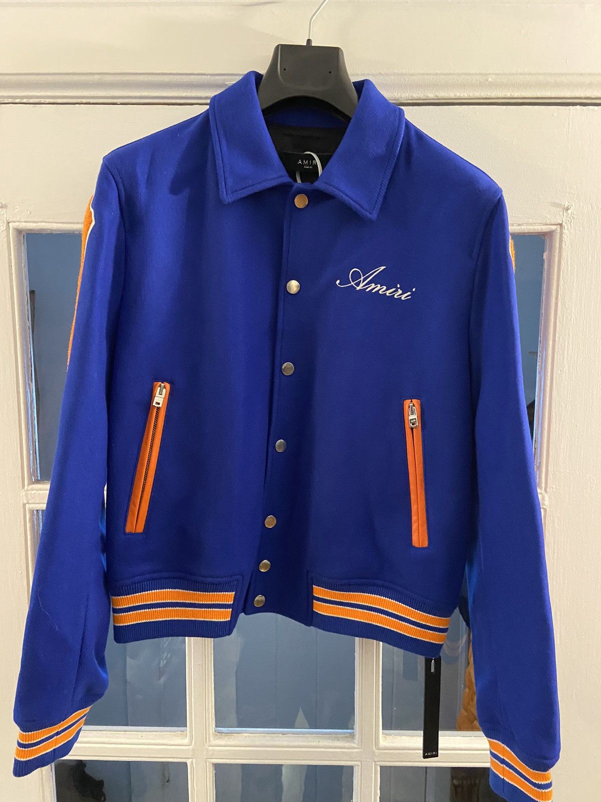 Amiri Amiri Bones Varsity Jacket Blue/Orange Size US S / EU 44-46 / 1 - 1 Thumbnail