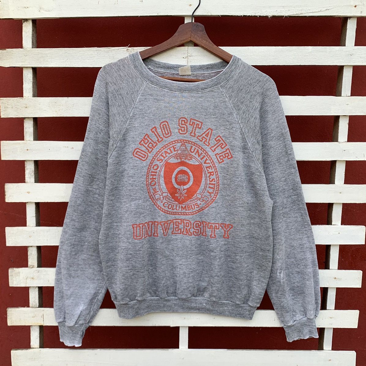 image of American College x Vintage 80's Faded Sportwear Ohio State University Sweatshirt in Grey (Size Smal