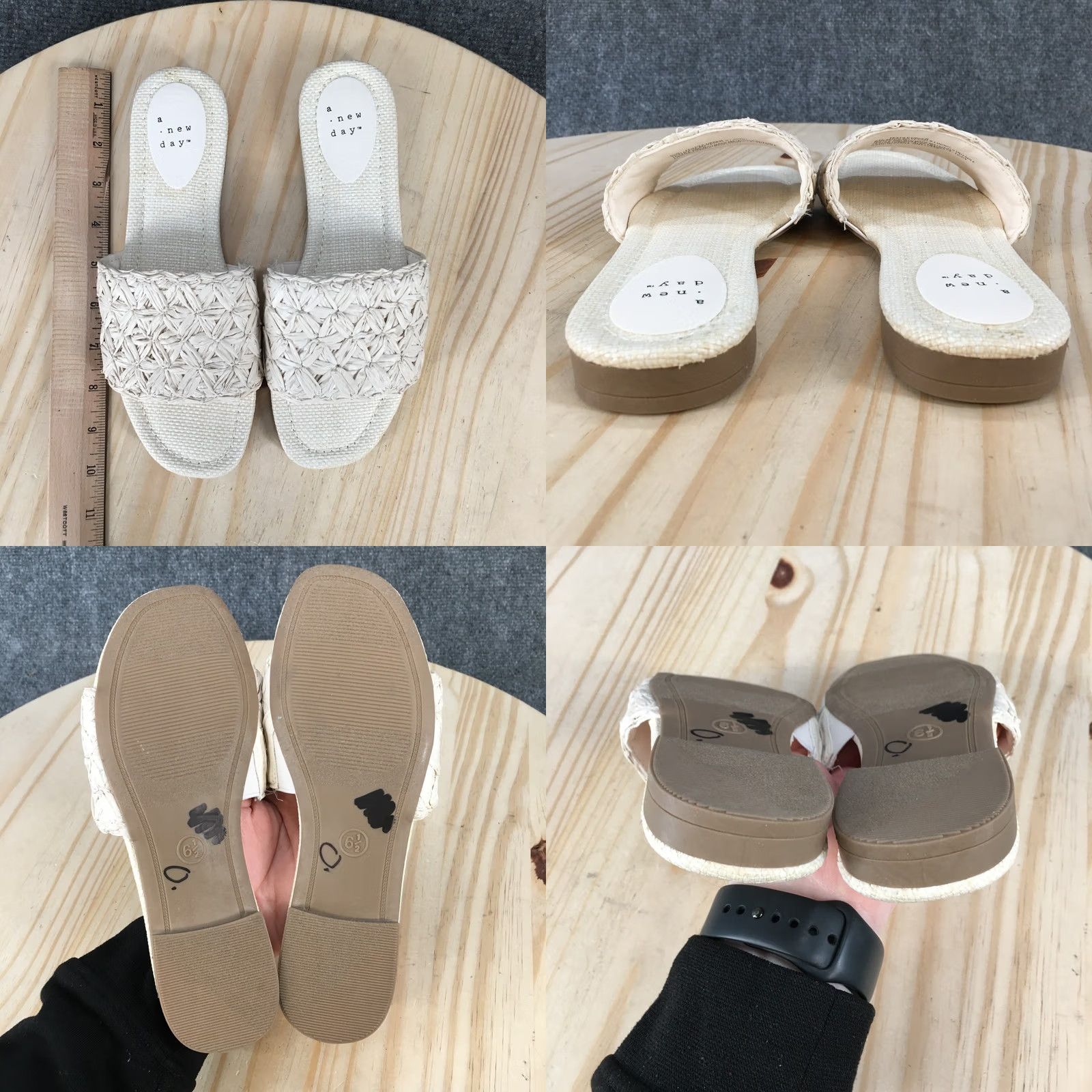 Vintage A New Day Sandals Women's Ariella Woven Raffia Slide White Slip On Open Toe Casual Flat Sandal 6.5 Size US 7 / IT 37 - 8 Thumbnail