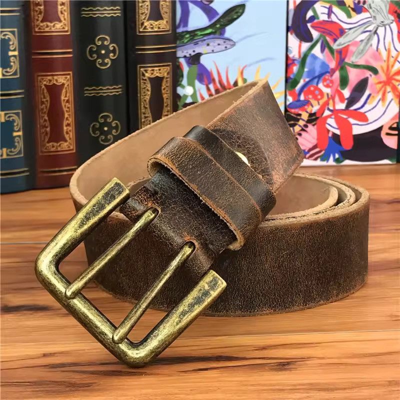 Genuine Leather Super Wide 4.2 CM Thick Genuine Leather Double Buckle Belt Size ONE SIZE - 2 Thumbnail