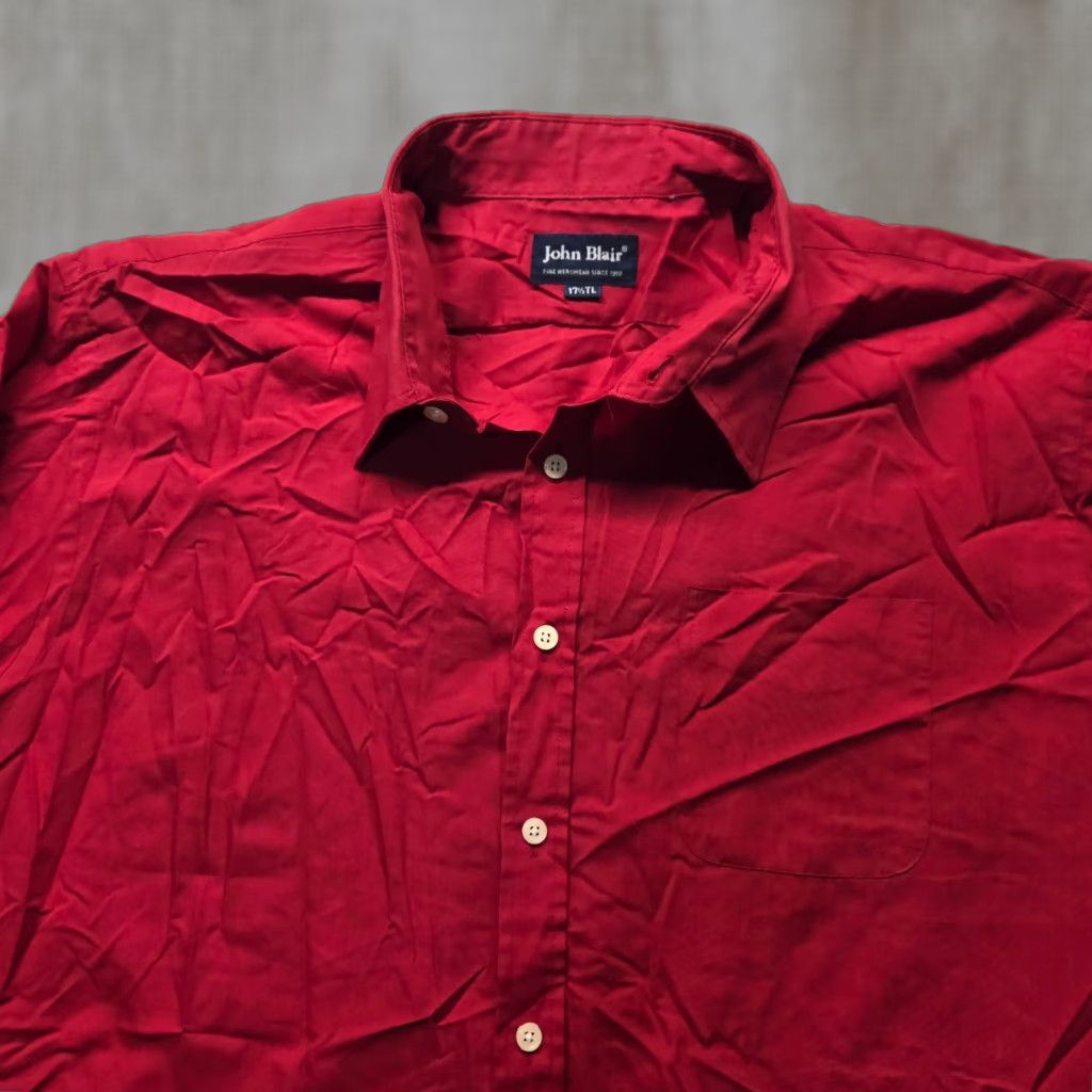 Blair John Blair Shirt Button-Up Solid Red Long Sleeve Adult Men 17.5 Regular Red Boys Mens Girls Size US XL / EU 56 / 4 - 1 Thumbnail