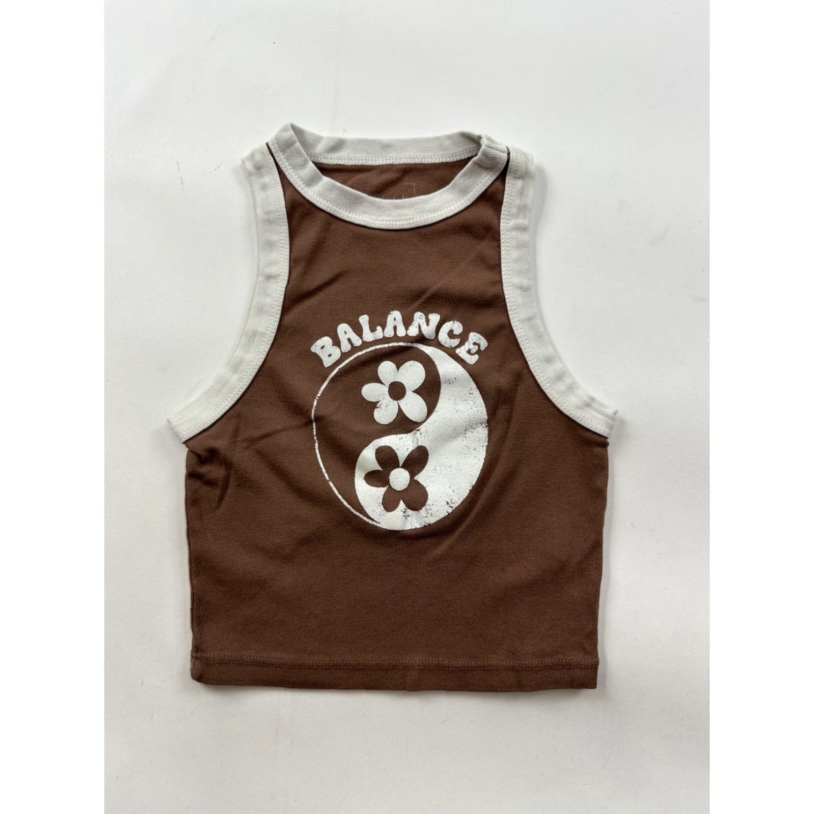 Vintage FULL TILT Shirt Womens XS Brown Ringer Tank Top Balance Graphic Cropped Size XS / US 0-2 / IT 36-38 - 2 Thumbnail