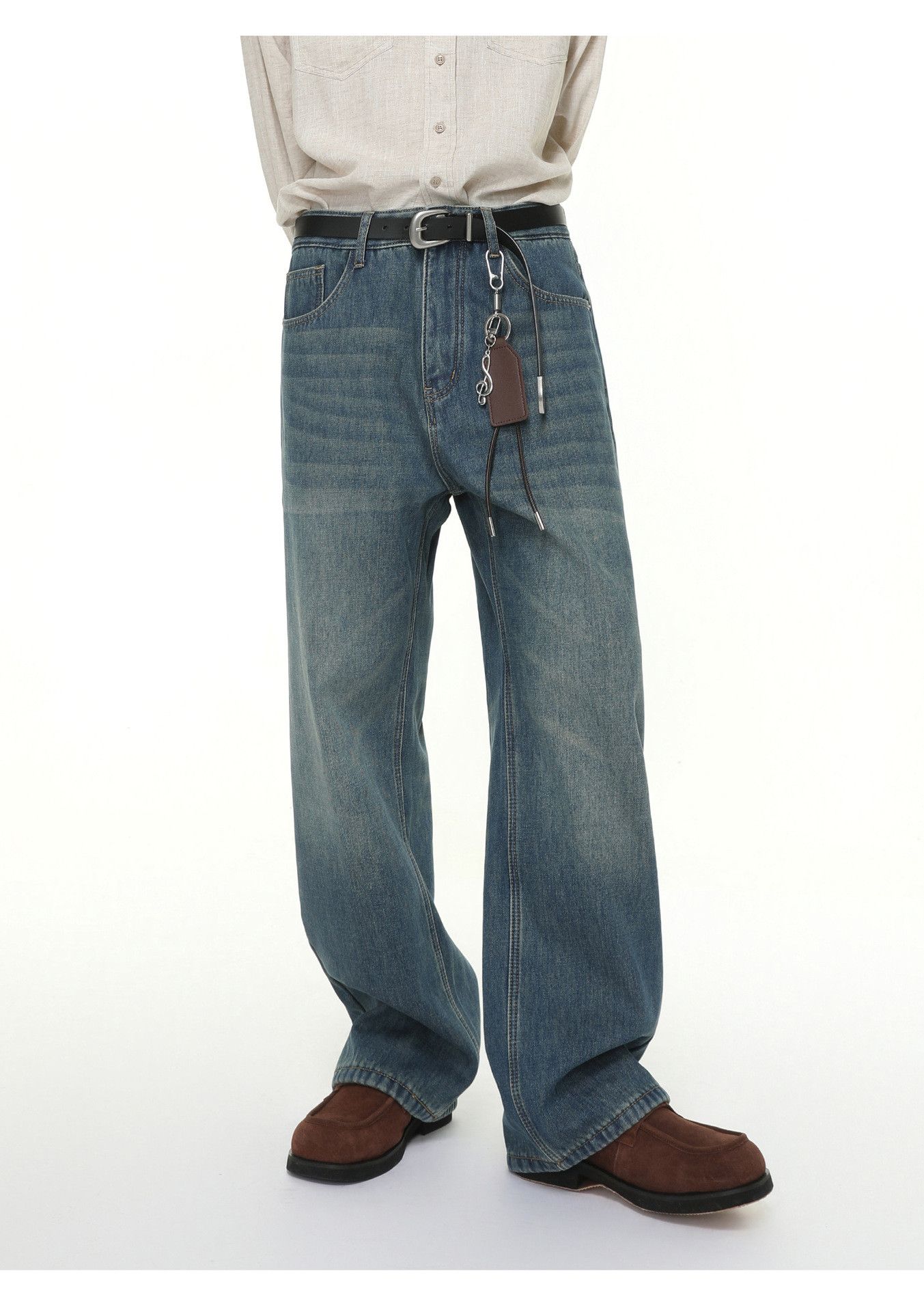 Japanese Brand Men's Japanese style washed distressed straight leg jeans Size US 32 / EU 48 - 1 Thumbnail