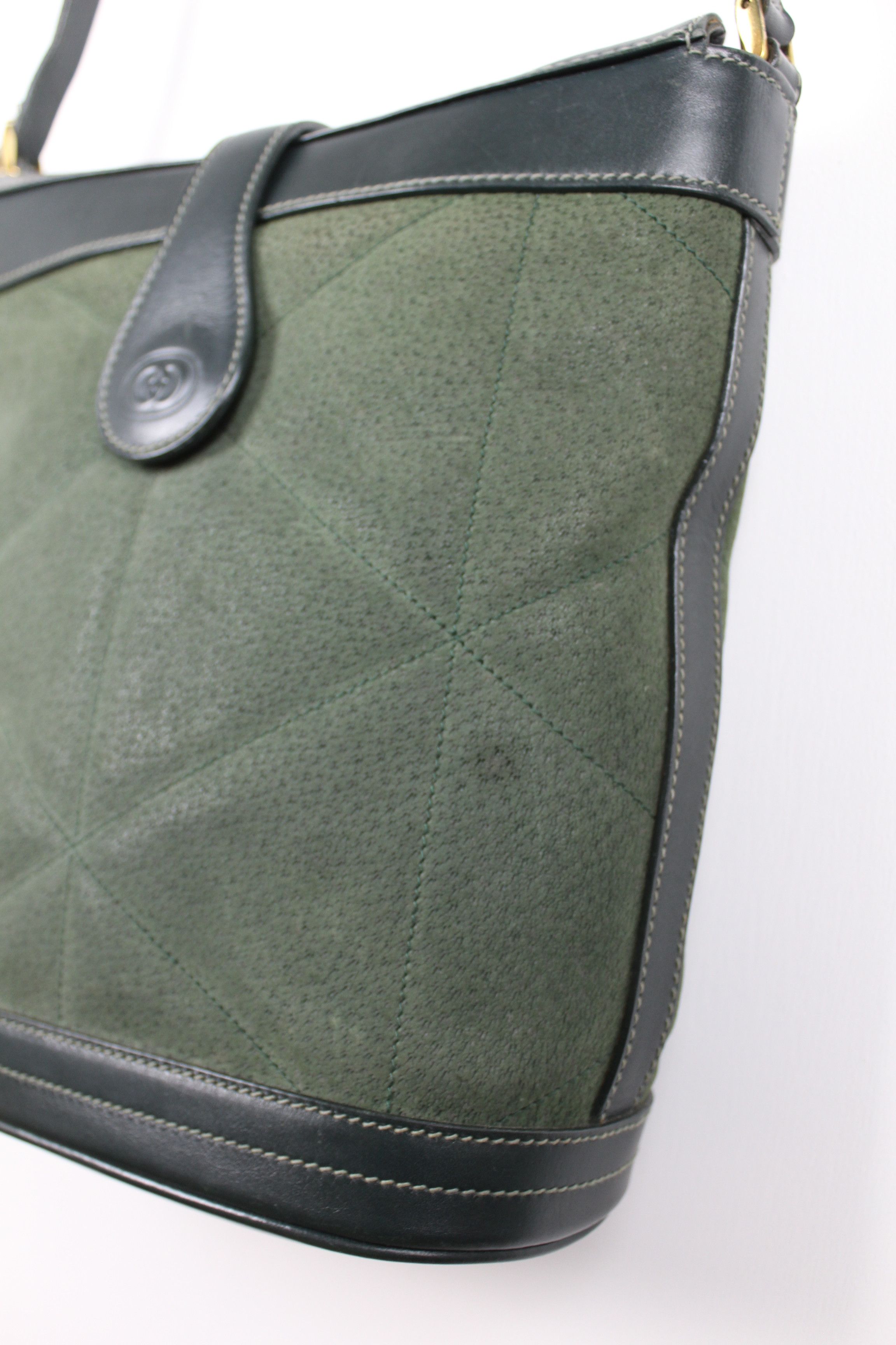 Gucci Gucci Green Suede Leather Bucket Crossbody Bag Gold Hardware Size ONE SIZE - 7 Thumbnail