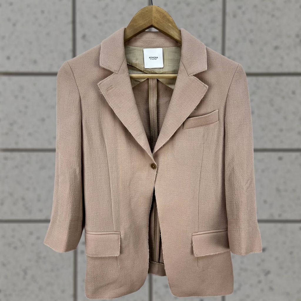 Agnona Agnona Blazer Jacket Wool Beige Women's Size 40 Regular Long Sleeve One-Button Black? Size S / US 4 / IT 40 - 1 Thumbnail