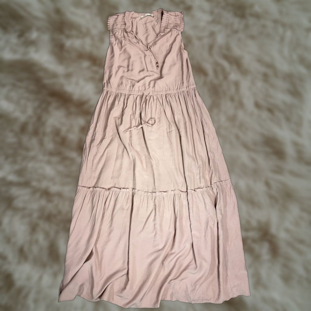 Vintage Sofie Schnoor Pink Tiered Long Dress Fit & Flare Ruffle Drawstring Waist Sz M Size M / US 6-8 / IT 42-44 - 1 Thumbnail
