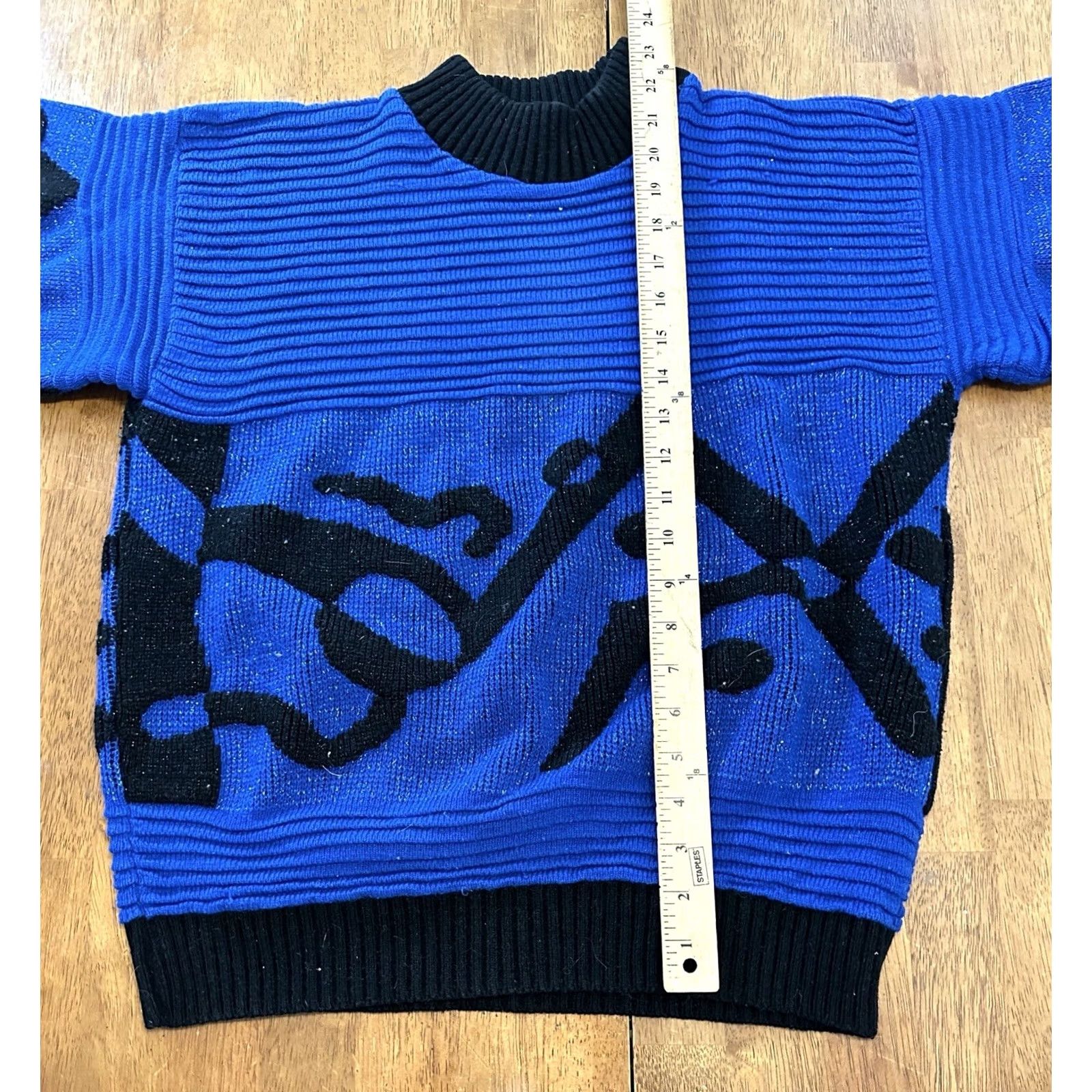 Vintage VINTAGE Blue Geometric Knit Sweater Medium Women's Textured Glitter Groovy 90s Size M / US 6-8 / IT 42-44 - 6 Thumbnail